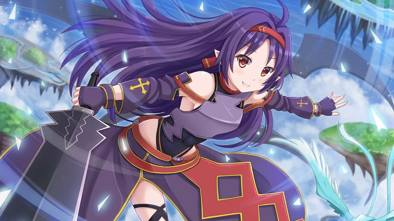 Yuuki Konno, purple hair, large sword, HD Desktop Wallpaper