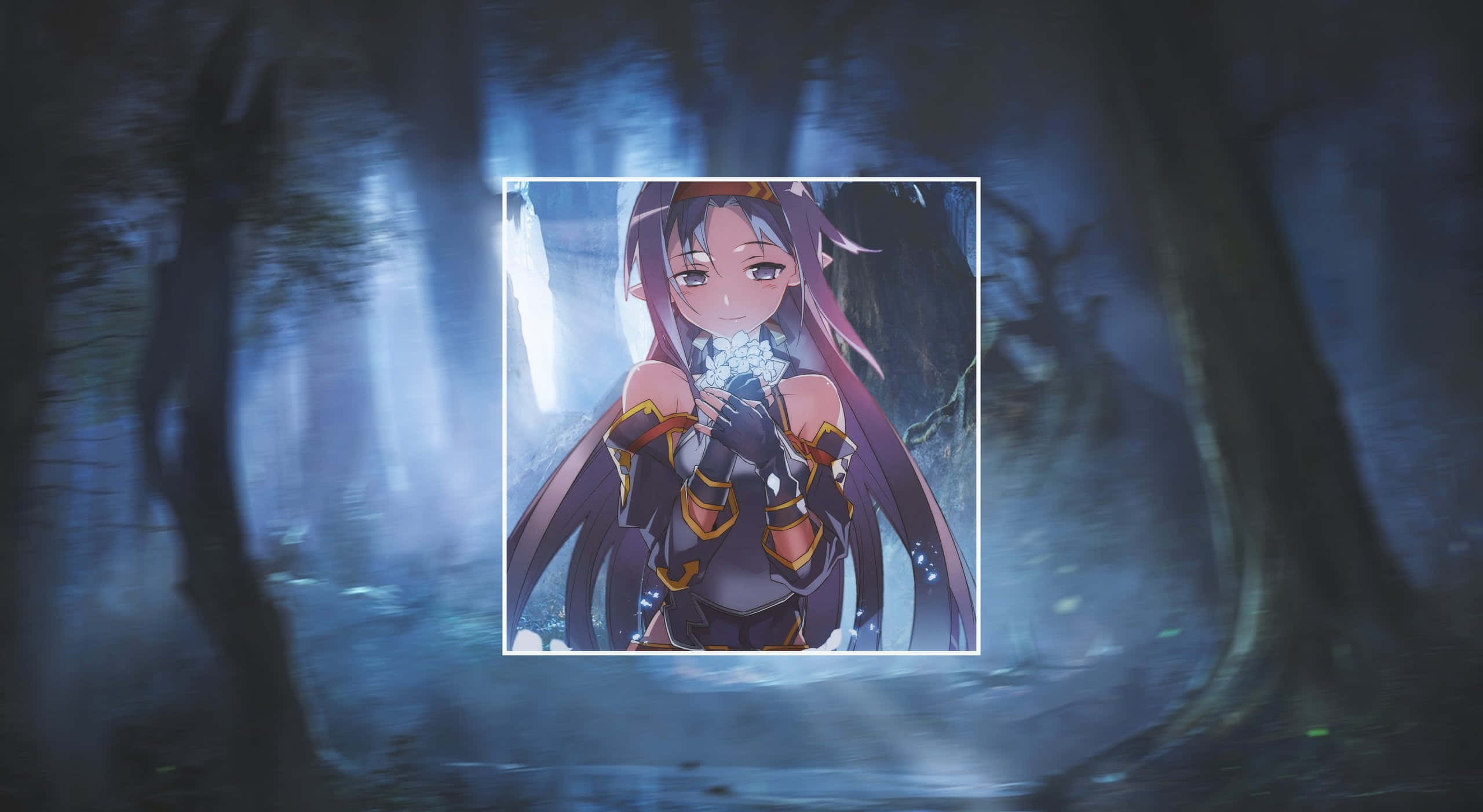 Yuuki Konno, purple hair, glowing orb, 2K Desktop Wallpaper