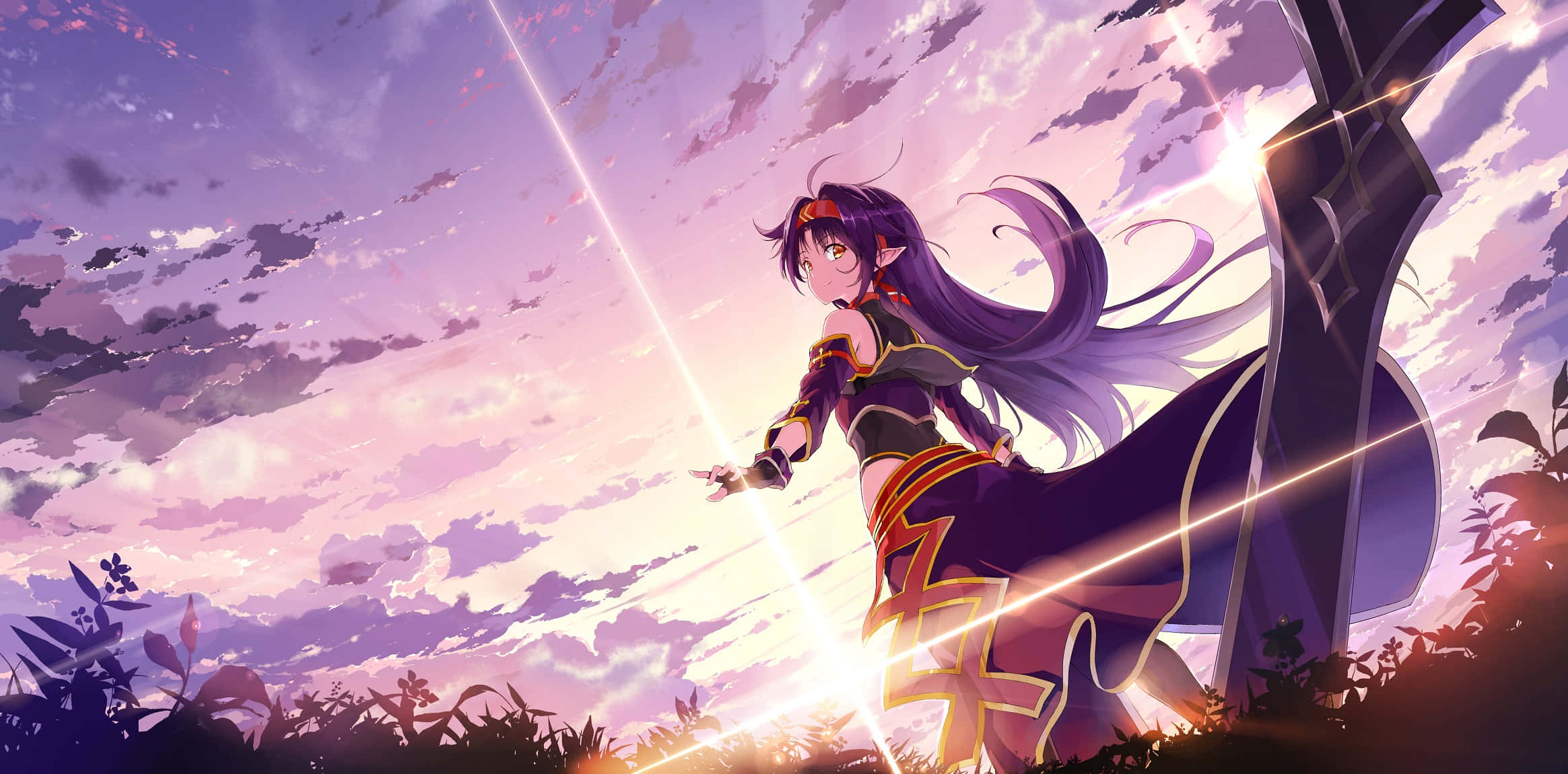 Yuuki Konno, purple-haired anime girl, glowing sword, Full HD Desktop Wallpaper