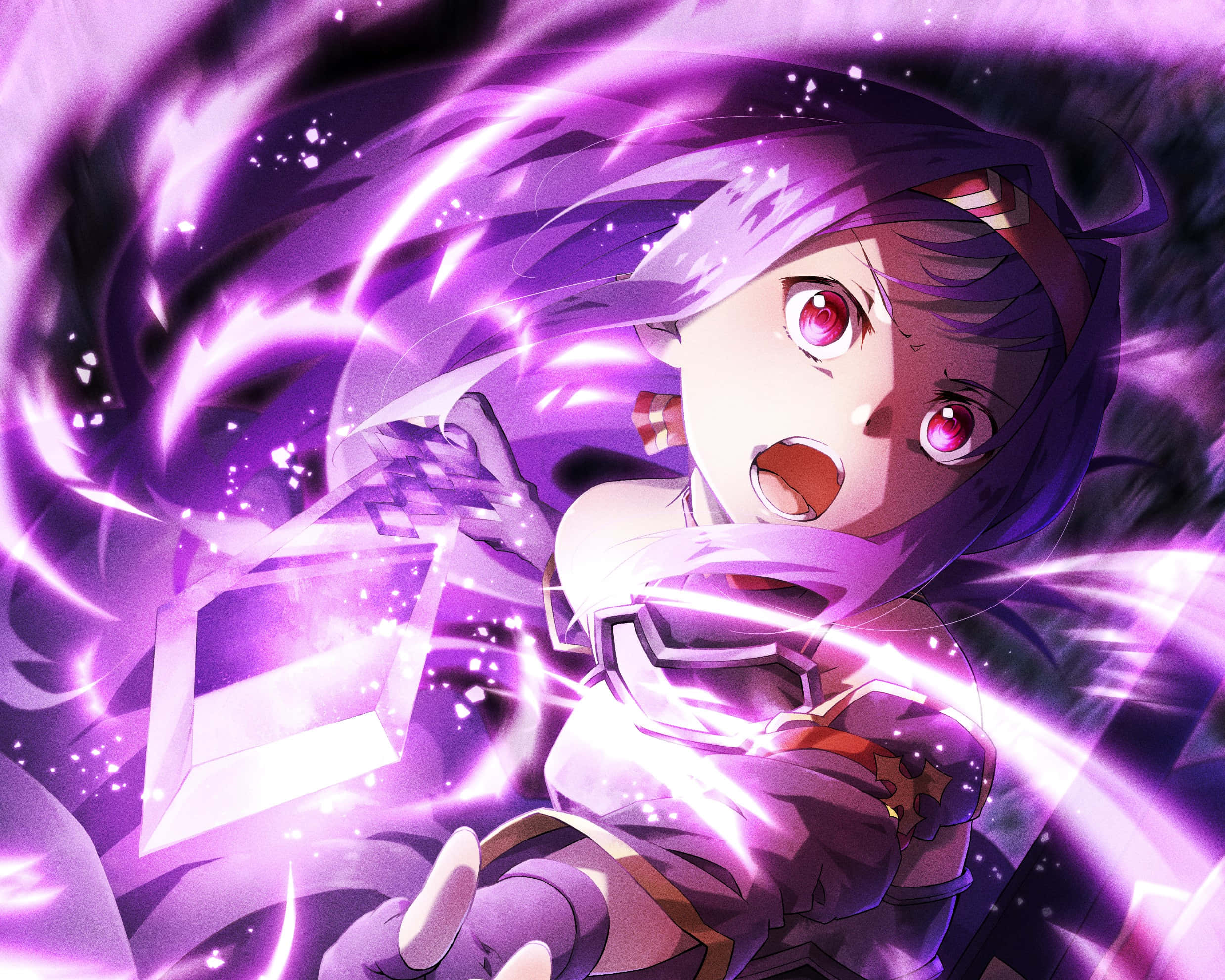 Yuuki Konno, purple hair, glowing eyes, Full HD Desktop Wallpaper