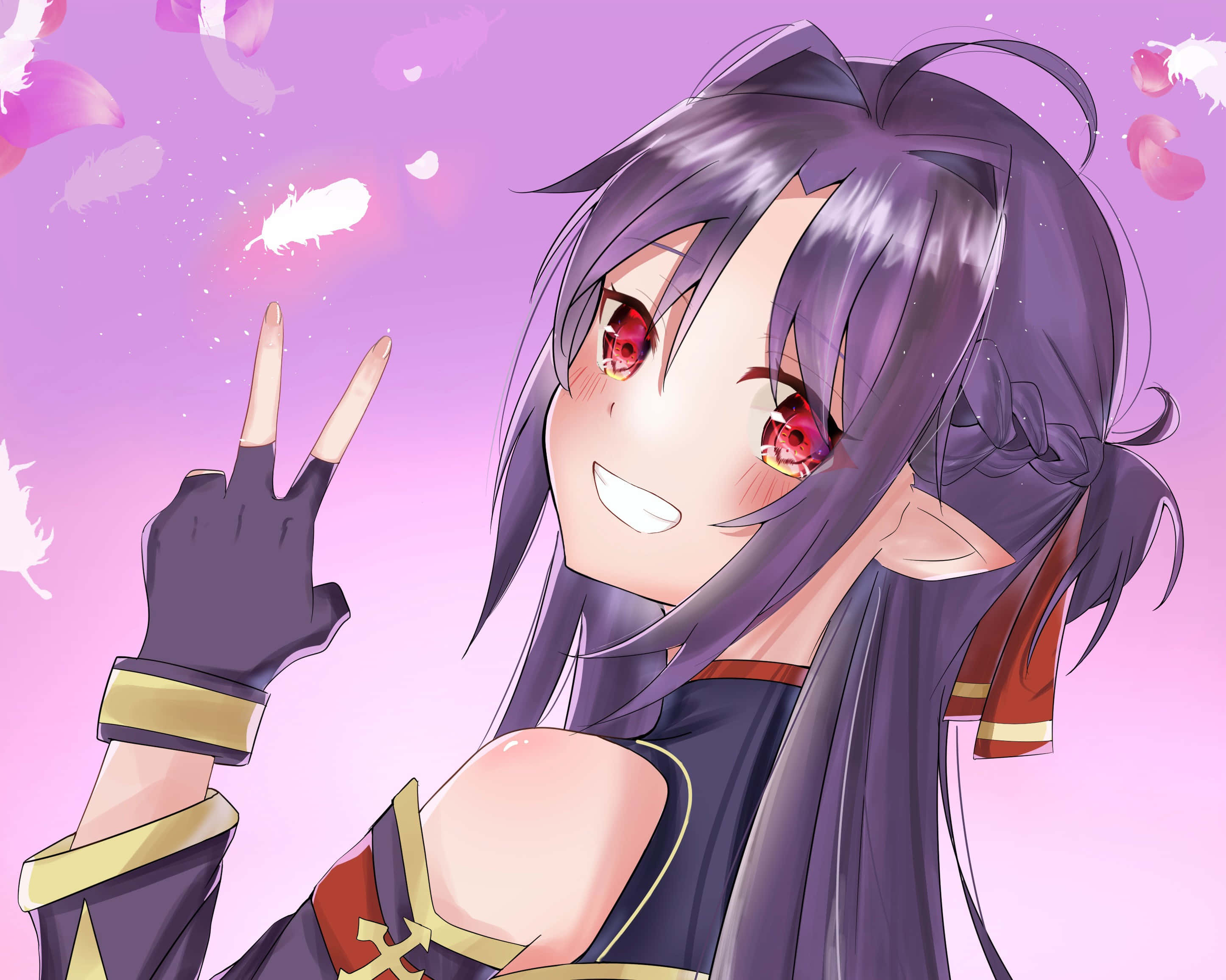 Yuuki Konno, purple hair, red eyes, 2K Desktop Wallpaper