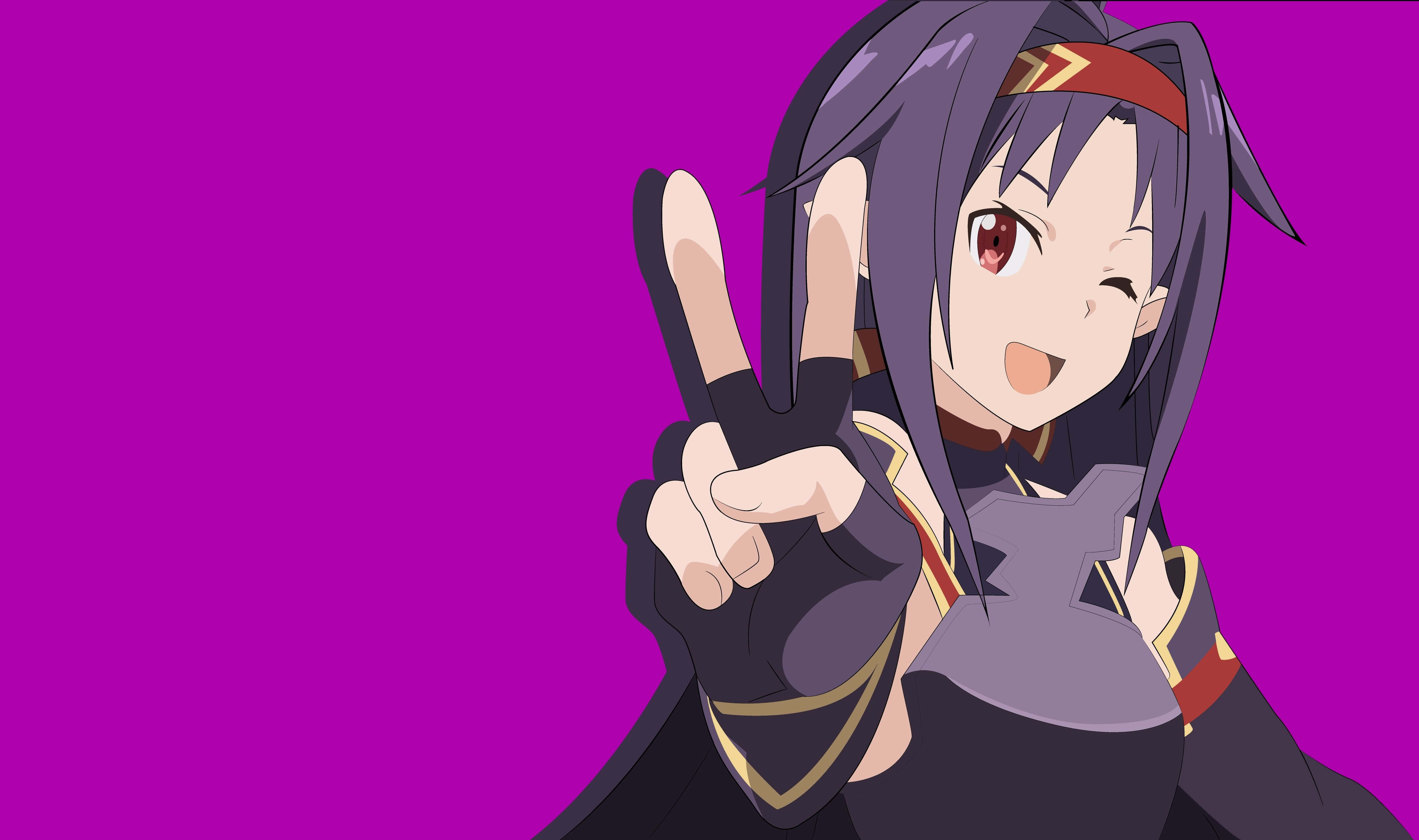 Yuuki Konno, purple hair, red eyes, 5K Desktop Wallpaper
