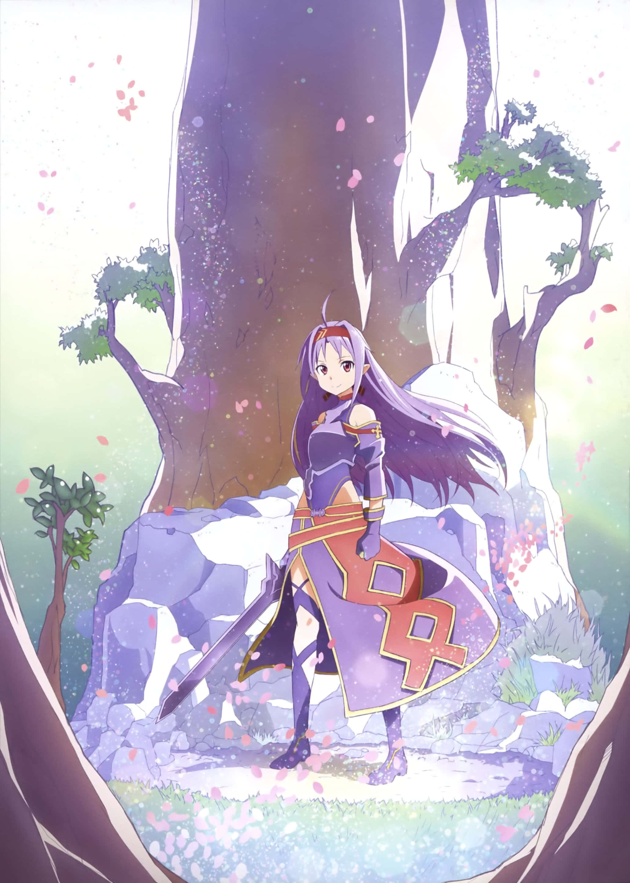 Yuuki Konno, purple-haired anime girl, armor, 2K Phone Wallpaper