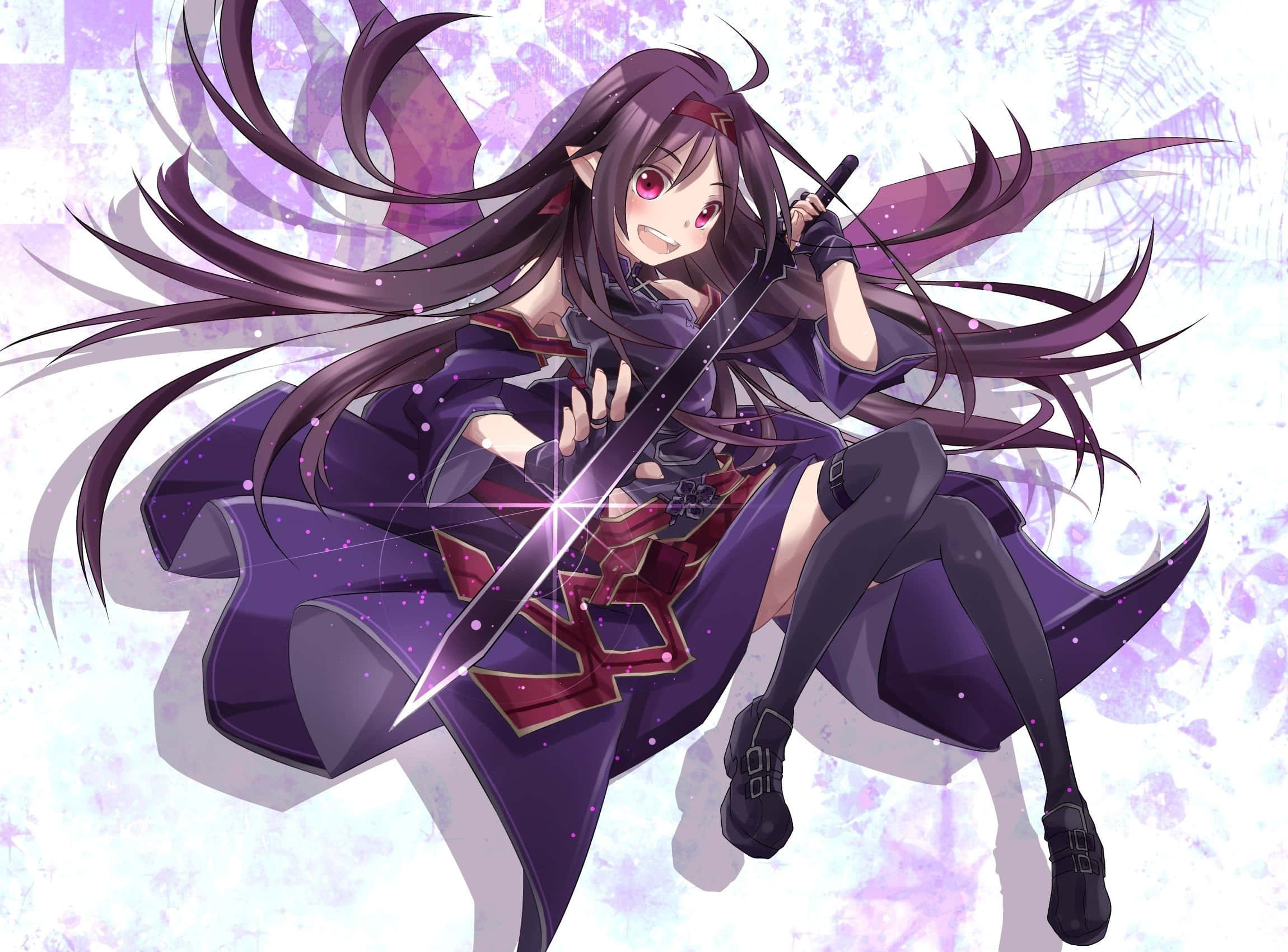 Yuuki Konno, long purple hair, glowing sword, Full HD Desktop Wallpaper