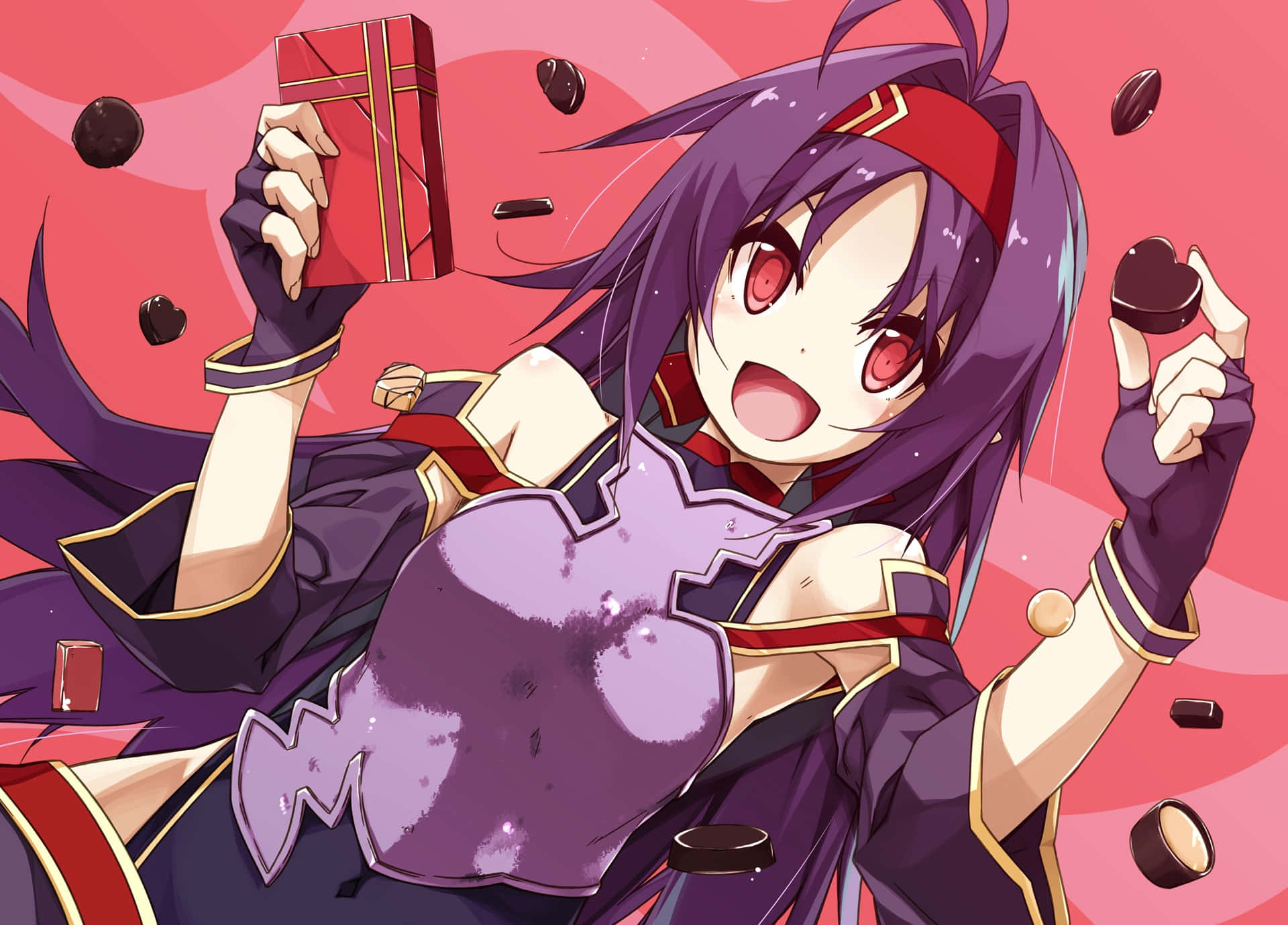 Yuuki Konno, purple hair, red eyes, Full HD Desktop Wallpaper