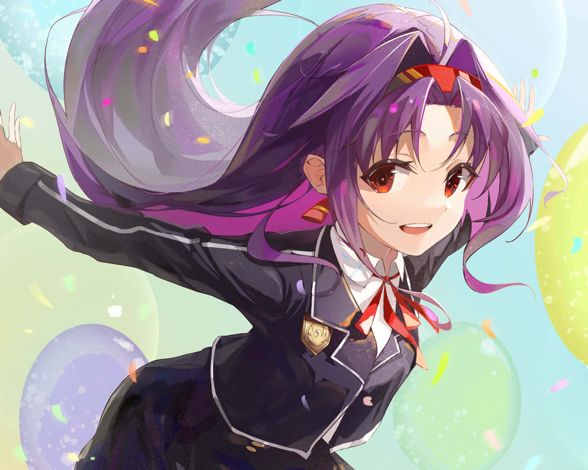 Yuuki Konno, purple hair, red eyes, Full HD Desktop Wallpaper