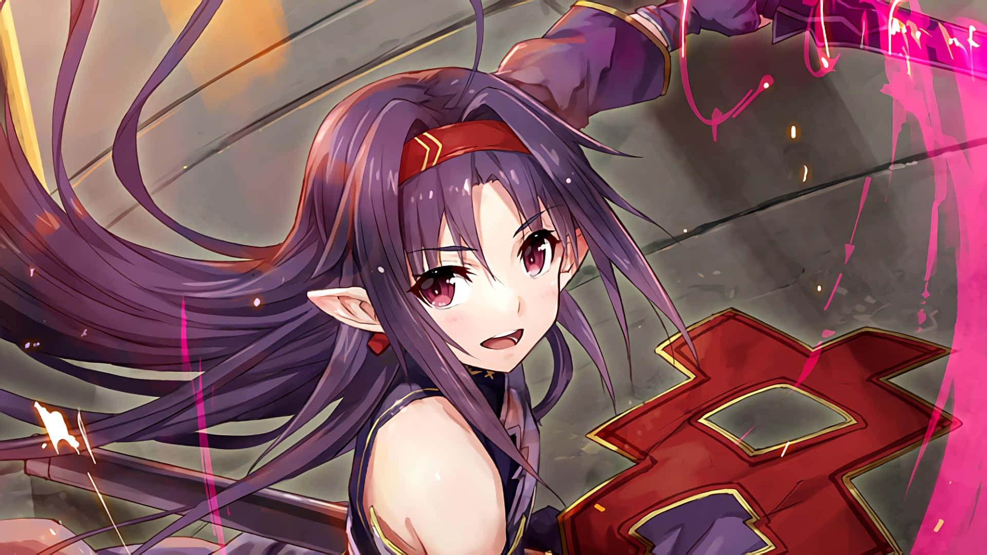 Yuuki Konno, purple hair, red eyes, Full HD Desktop Wallpaper