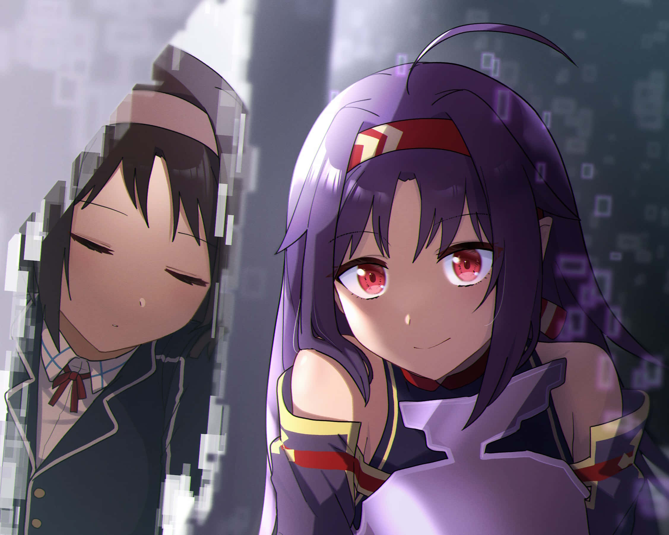 Yuuki Konno, purple hair, red eyes, Full HD Desktop Wallpaper