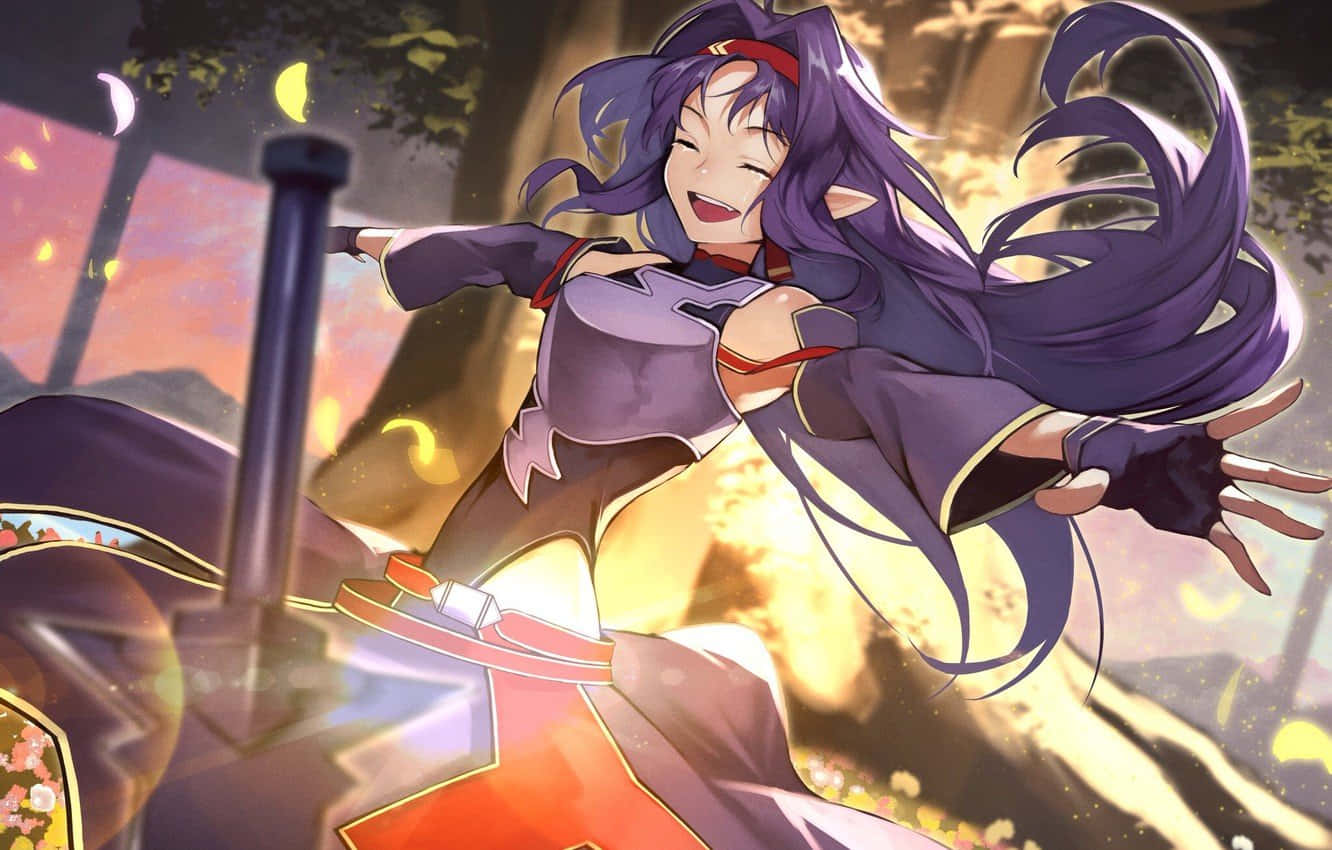 Yuuki Konno, sword, purple hair, HD Desktop Wallpaper
