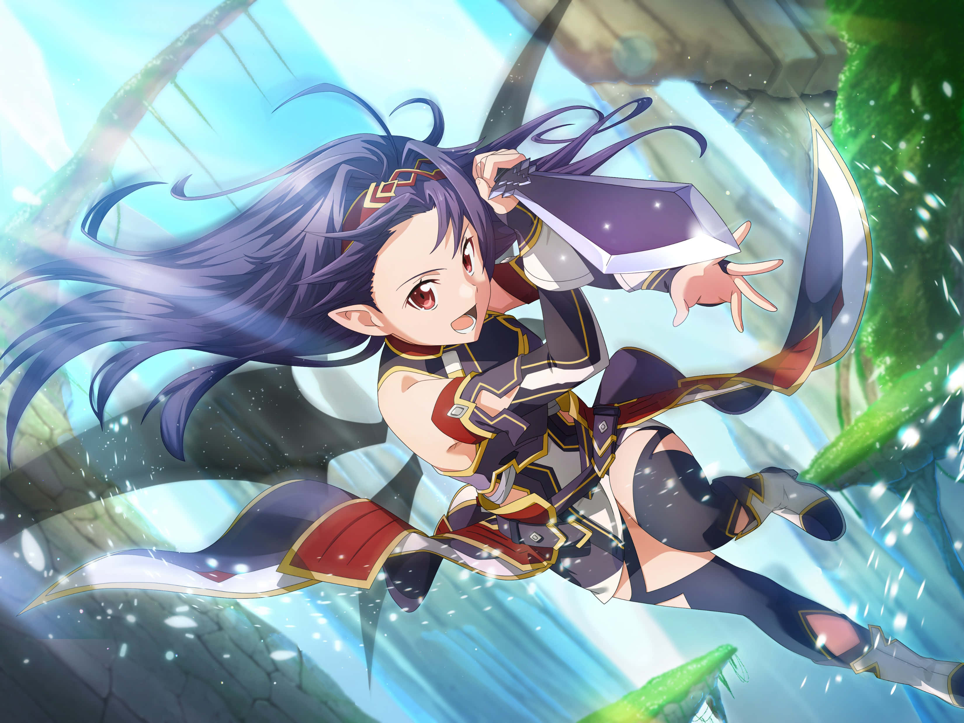 Yuuki Konno, purple hair, elf ears, 2K Desktop Wallpaper