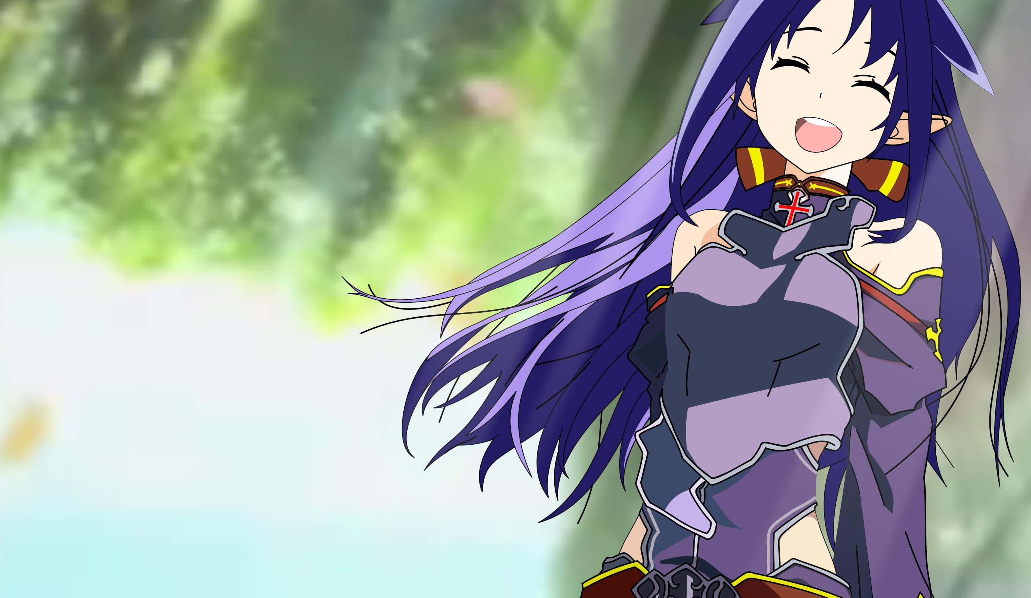 Yuuki Konno, long purple hair, elf ears, 2K Desktop Wallpaper