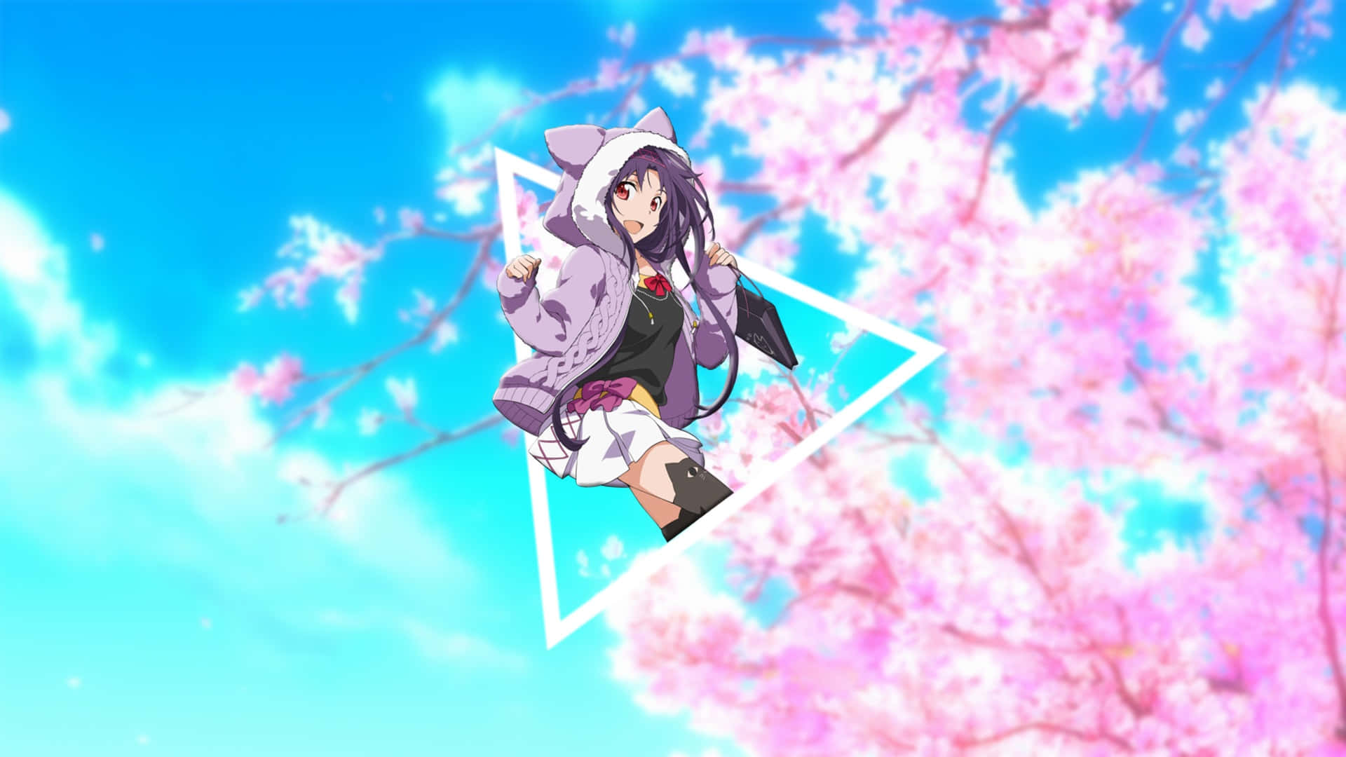 Yuuki Konno, purple hoodie, glowing triangle, Full HD Desktop Wallpaper