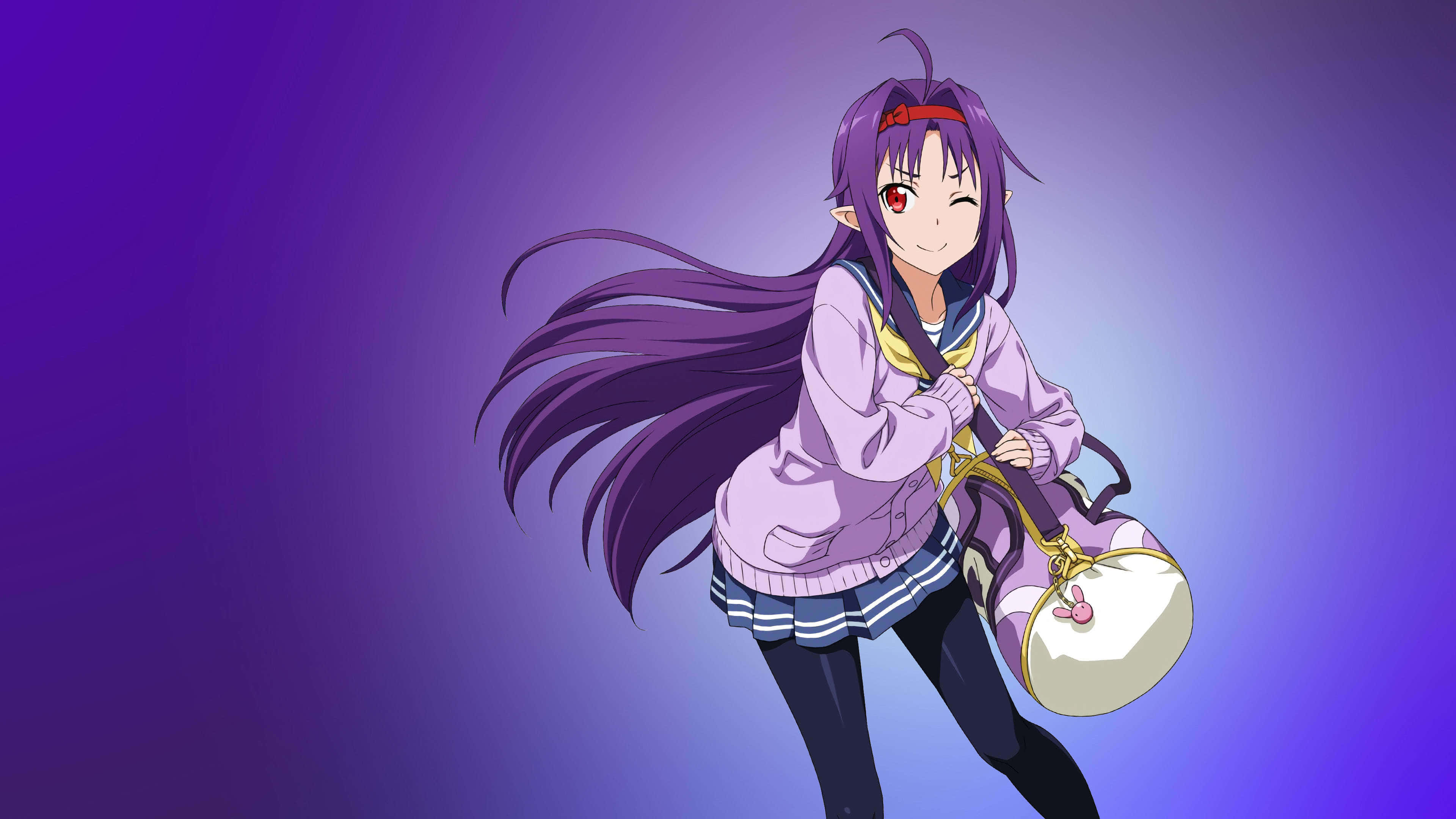 Yuuki Konno, long purple hair, red eyes, 4K Desktop Wallpaper