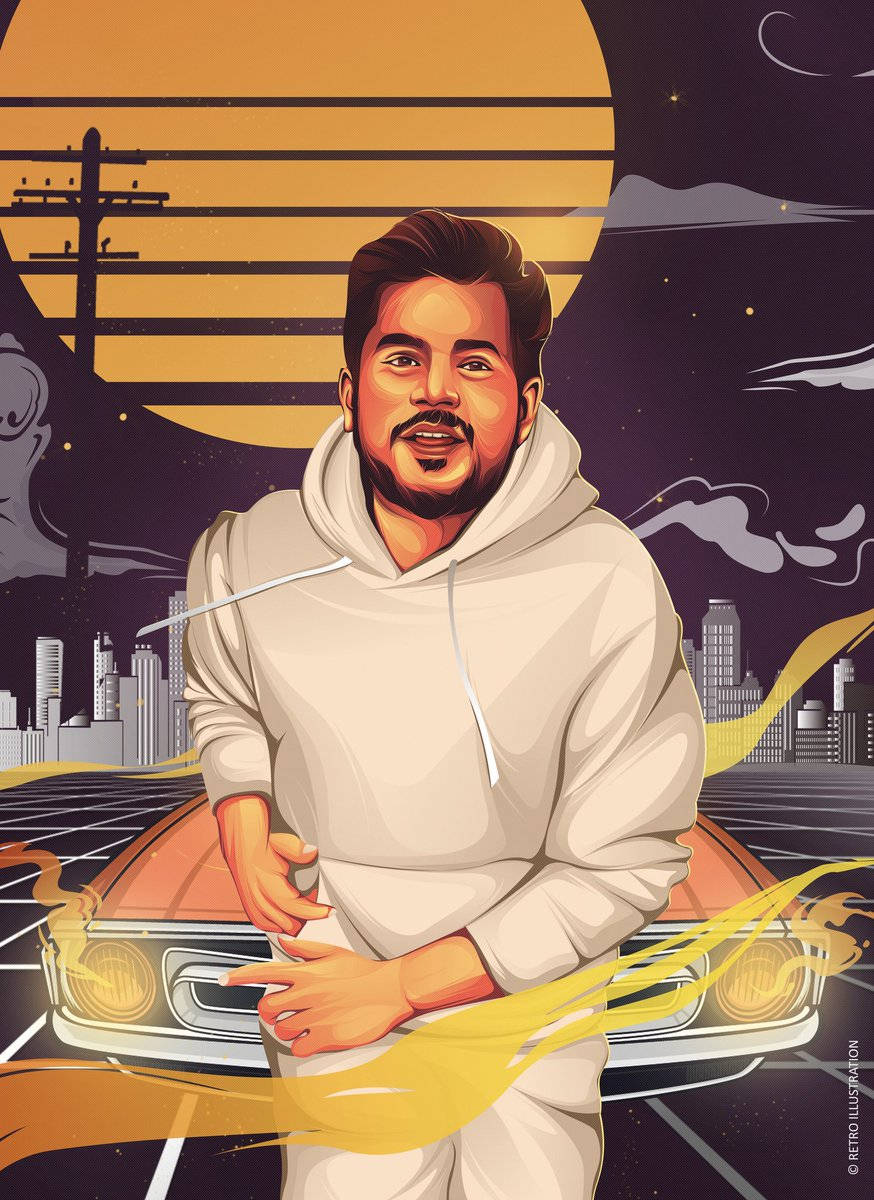 Yuvan Shankar Raja, white hoodie, glowing orange car, SD Phone Wallpaper