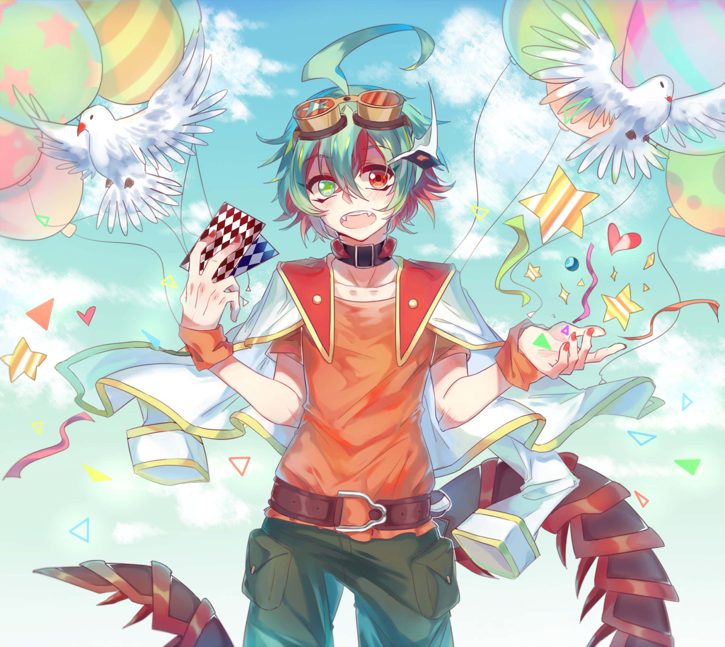 Yuya Sakaki, green hair, goggles, Full HD Desktop Wallpaper