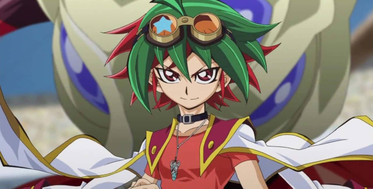 Yuya Sakaki, green and red spiky hair, goggles, HD Desktop Wallpaper