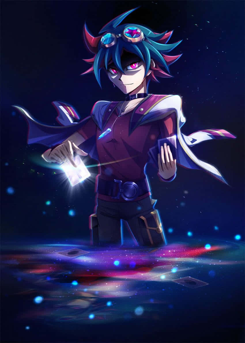 Yuya Sakaki, blue hair, goggles, SD Phone Wallpaper