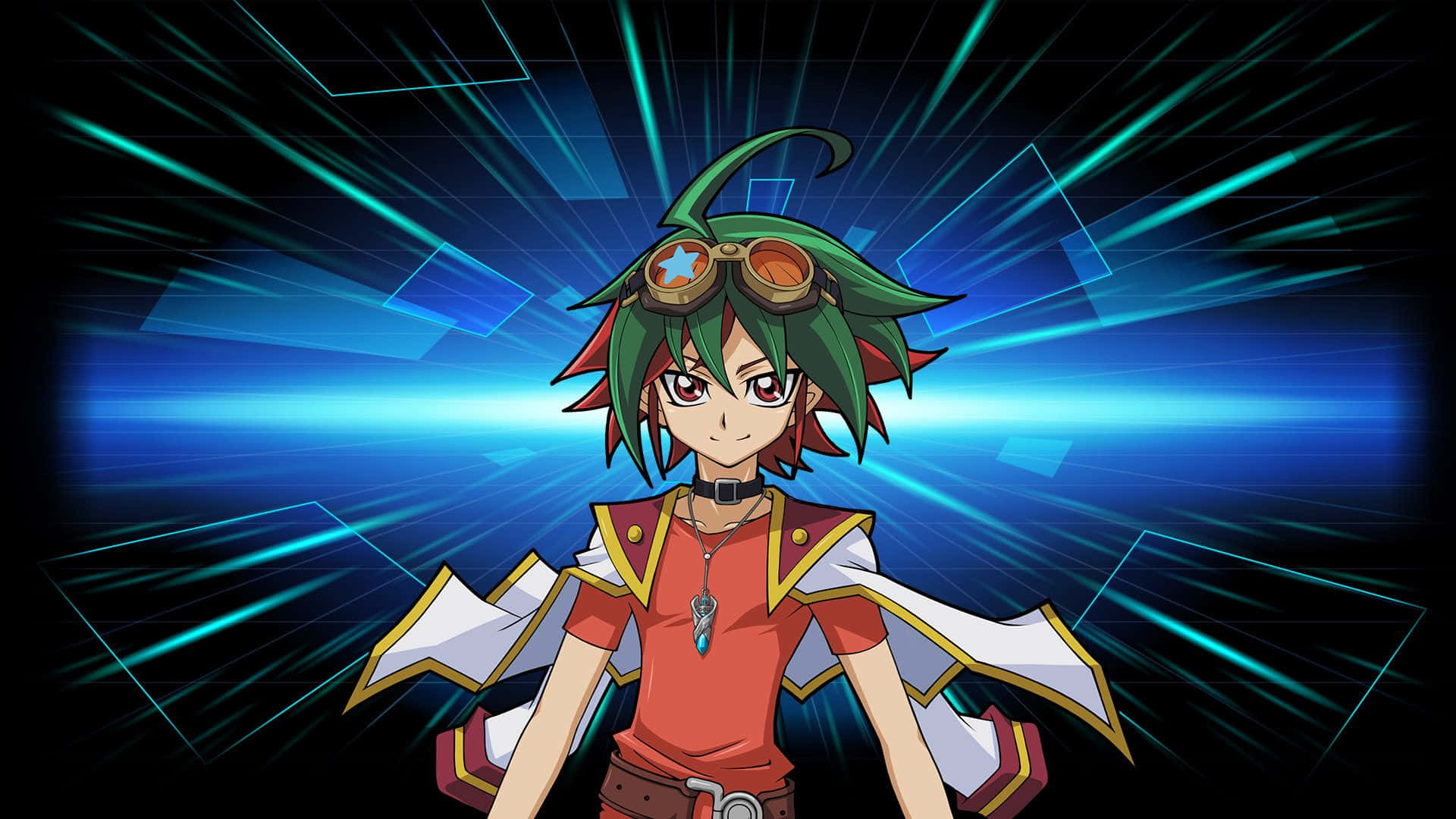 Yuya Sakaki, green hair, goggles, Full HD Desktop Wallpaper