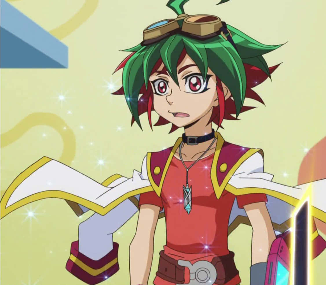 Yuya Sakaki, green and red hair, goggles, SD Desktop Wallpaper