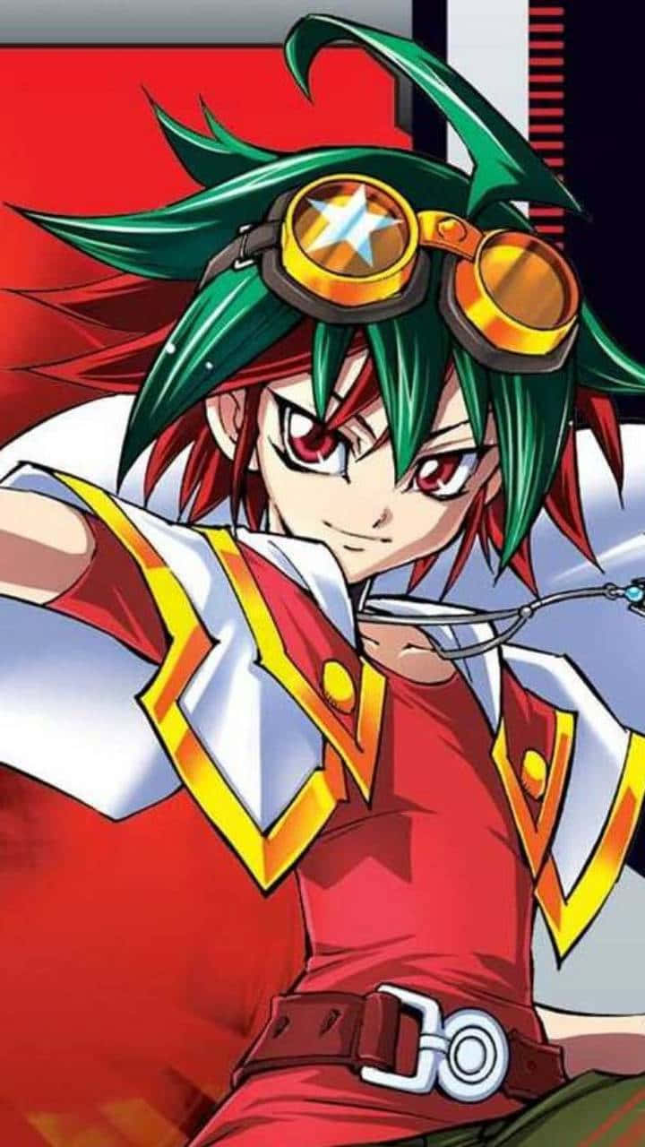 Yuya Sakaki, spiky green and red hair, goggles, HD Phone Wallpaper