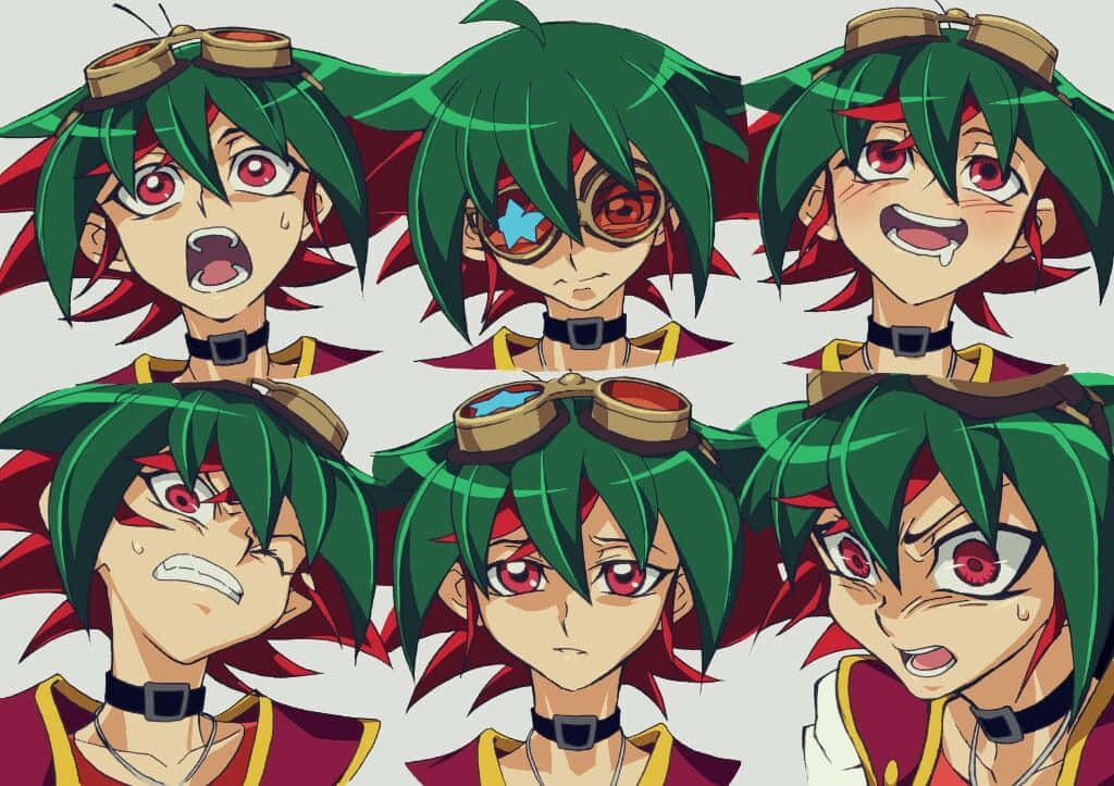 Yuya Sakaki, green-haired, red eyes, SD Desktop Wallpaper