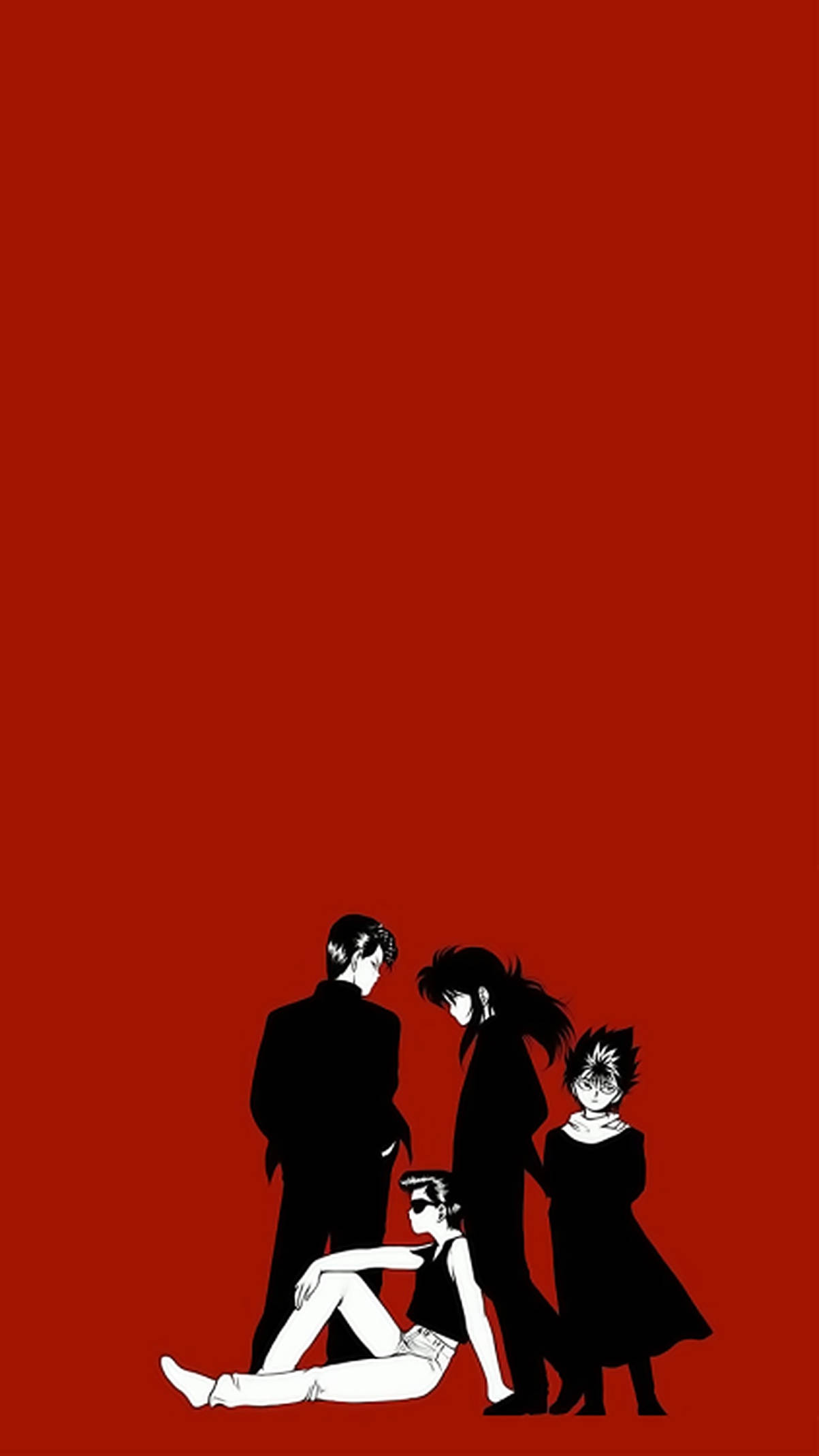 Yuyu Hakusho, red aesthetic, black and white silhouettes, Full HD Phone Wallpaper