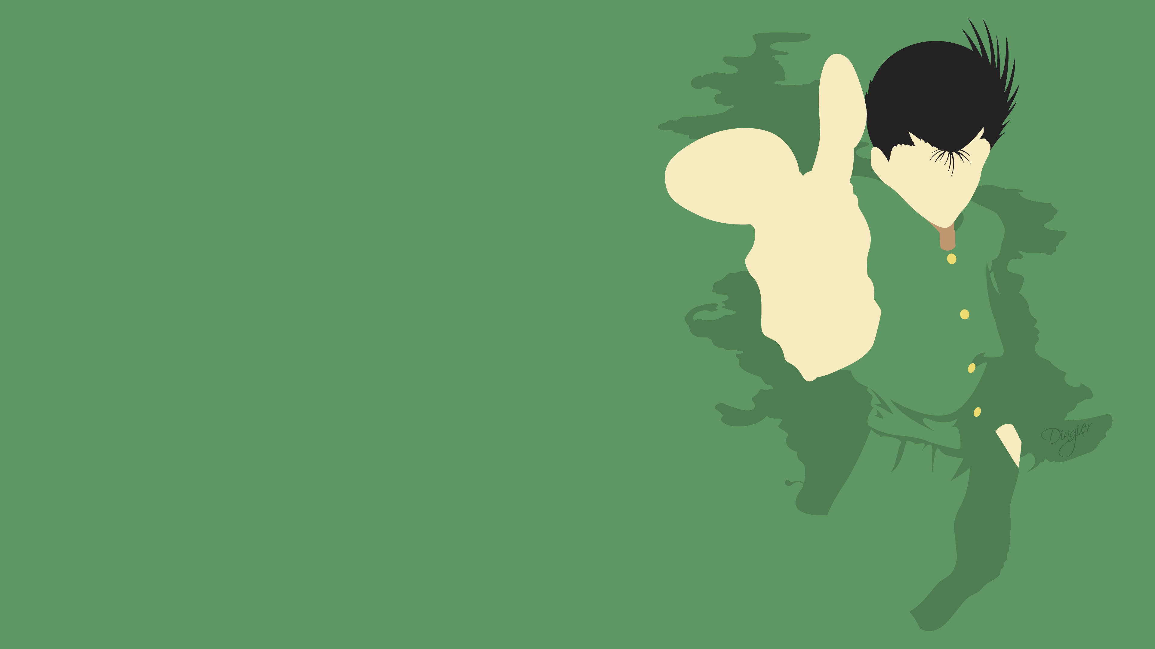 YuYu Hakusho, green minimalist art, minimalist anime-style character, 4K Desktop Wallpaper