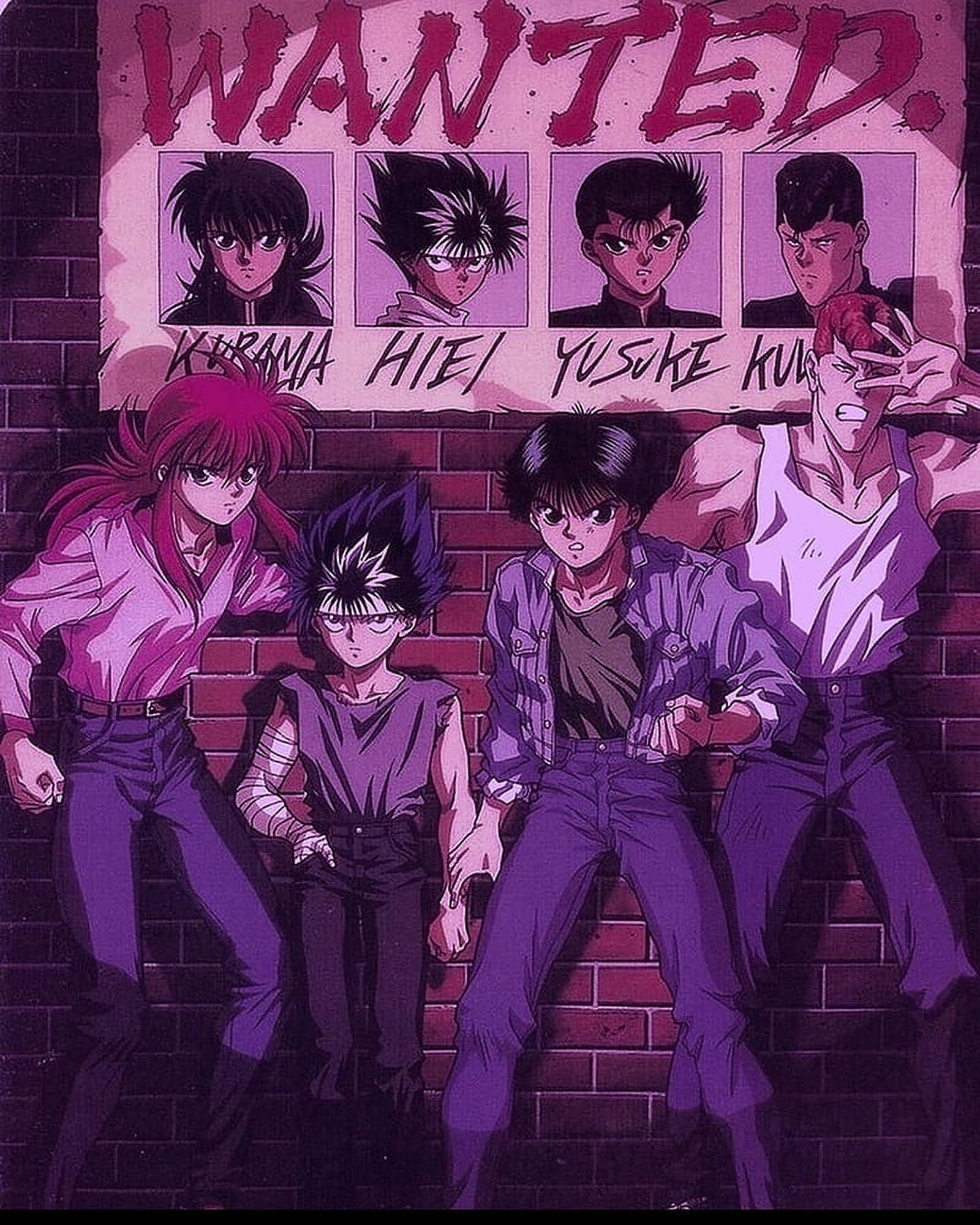 Yuyu Hakusho, wanted poster, gritty purple-lit alley, Full HD Phone Wallpaper