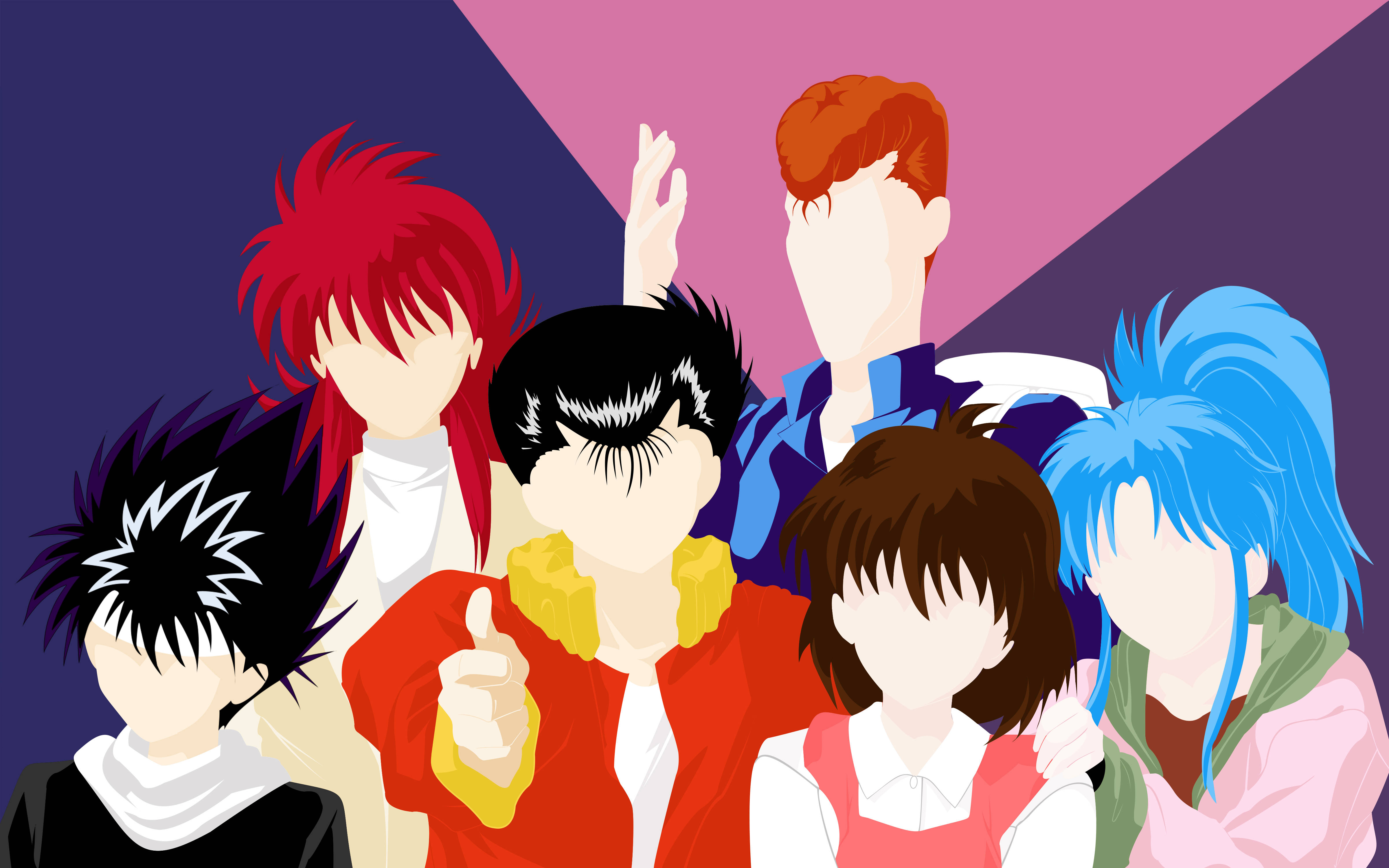 YuYu Hakusho, six characters, colorful spiky hair, 4K Desktop Wallpaper
