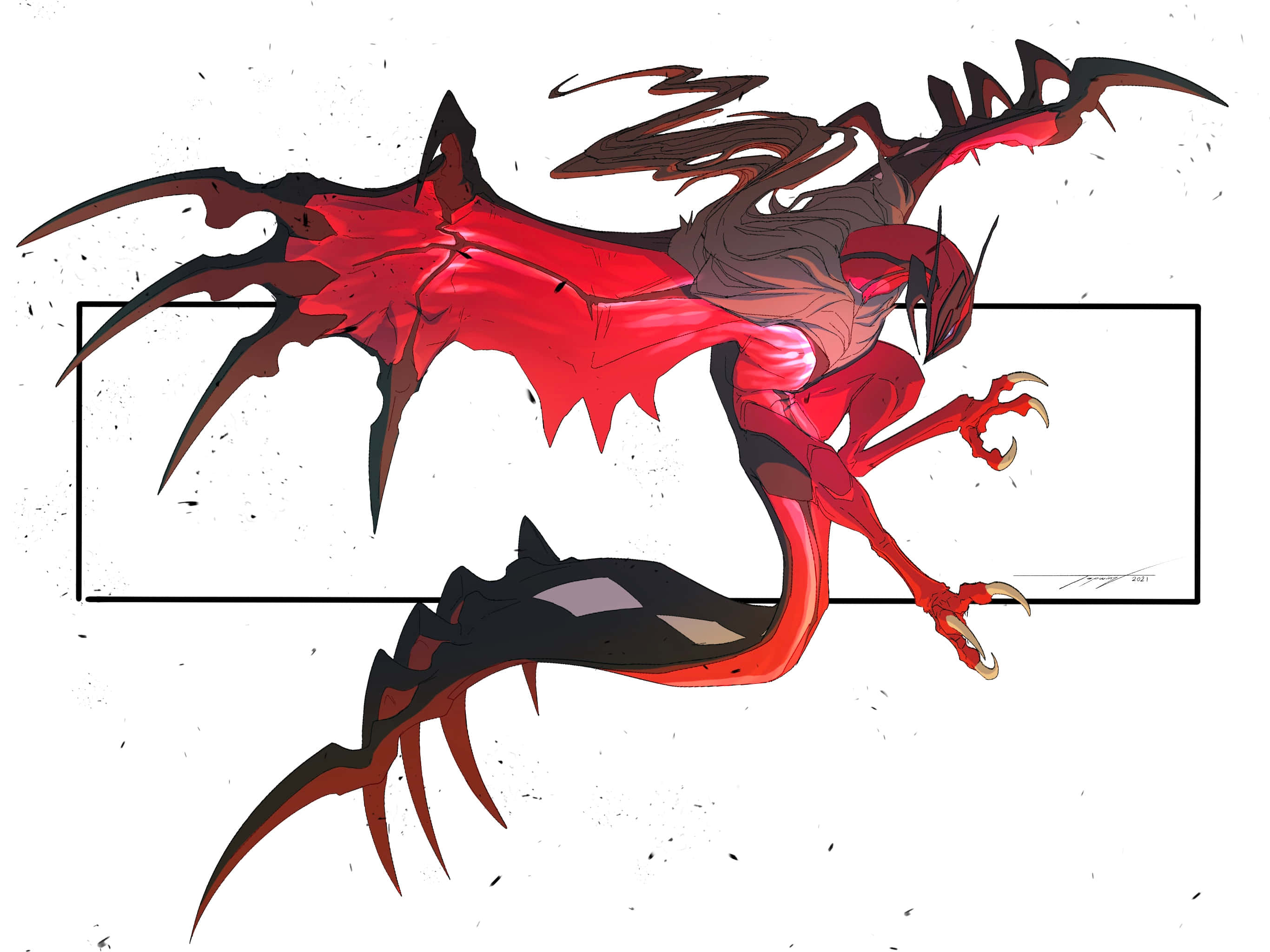 Yveltal, red dragon, spiked wings, 2K Desktop Wallpaper