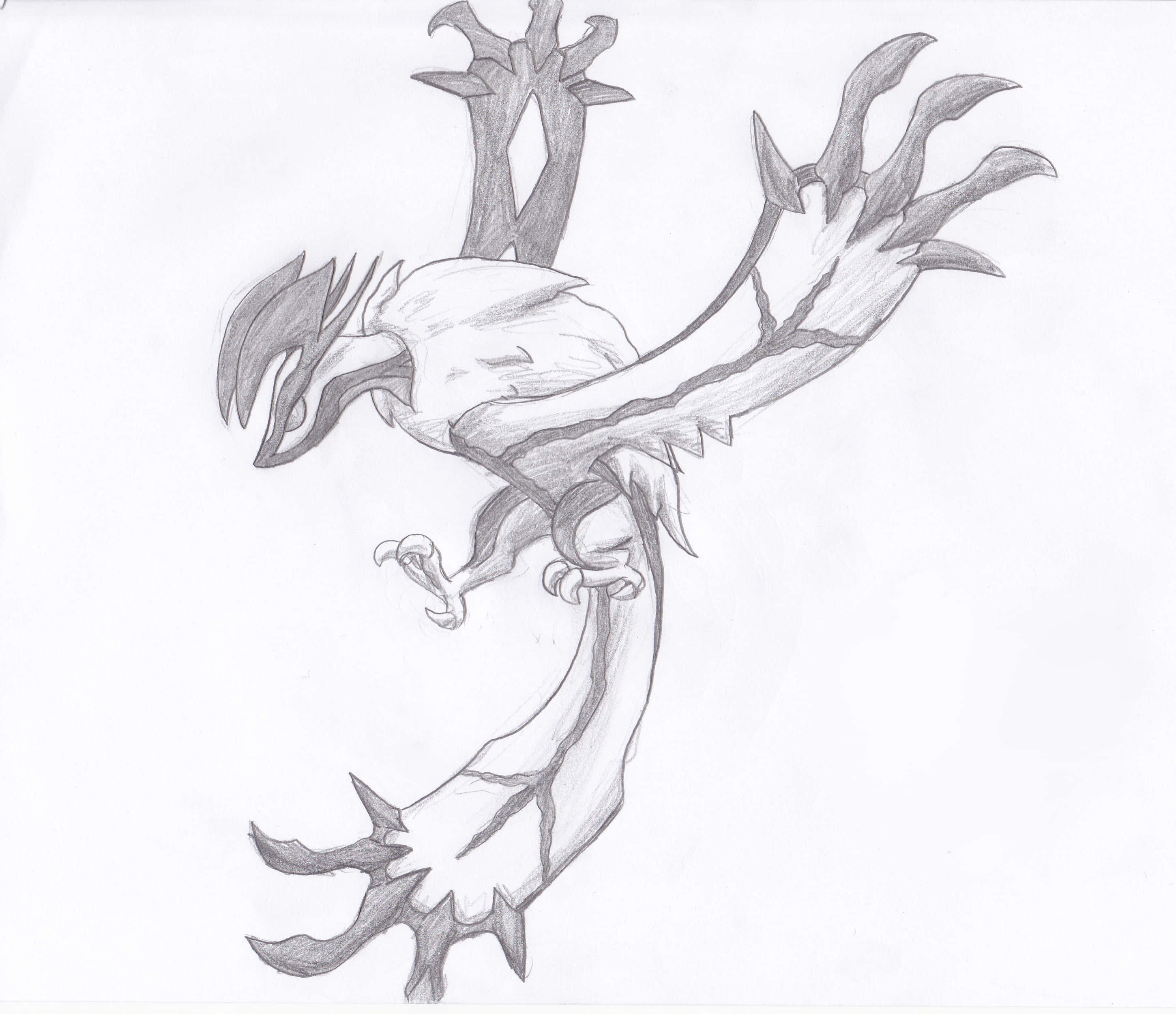 Yveltal, pencil sketch, paper, 2K Desktop Wallpaper