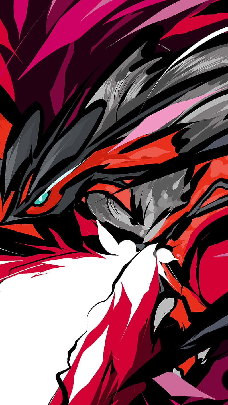 Yveltal, glowing teal eyes, red gray and black scales, HD Phone Wallpaper