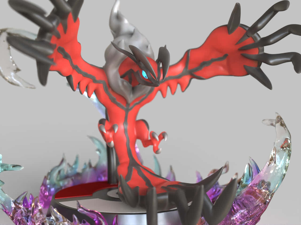 Yveltal, red and black wings, glowing blue eyes, HD Desktop Wallpaper