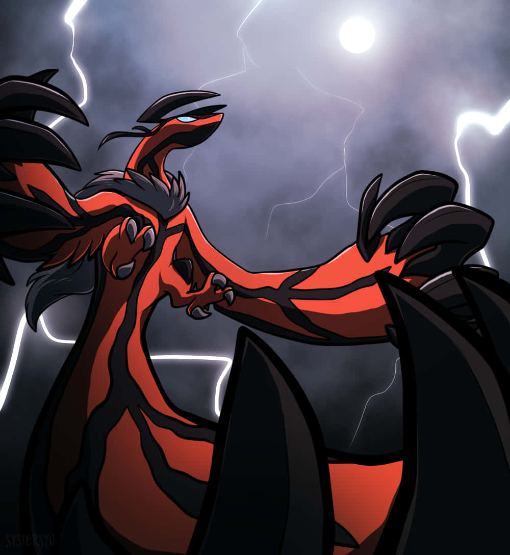 Yveltal, lightning storm, stormy sky, SD Phone Wallpaper