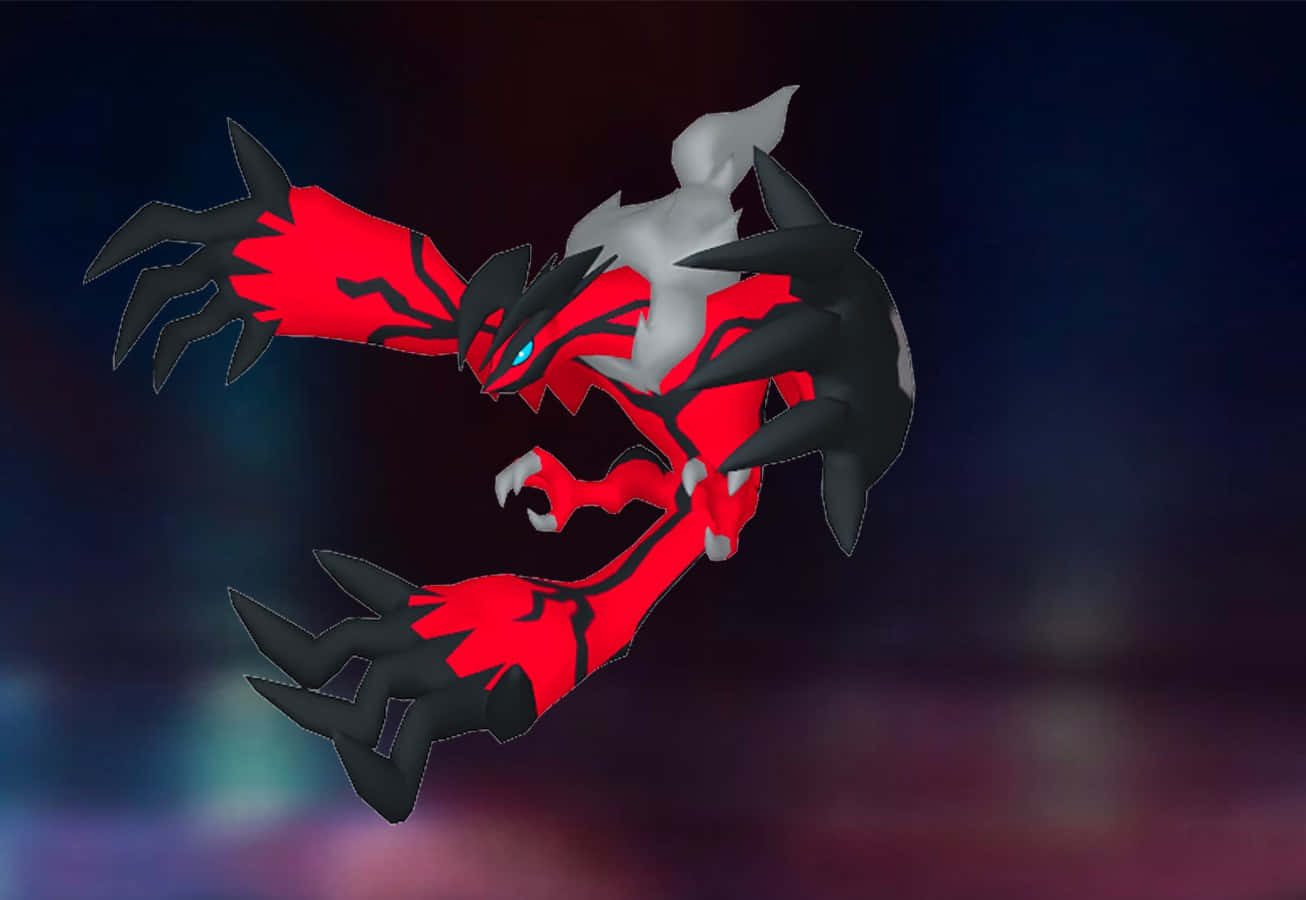 Yveltal, red and black, glowing blue eyes, HD Desktop Wallpaper