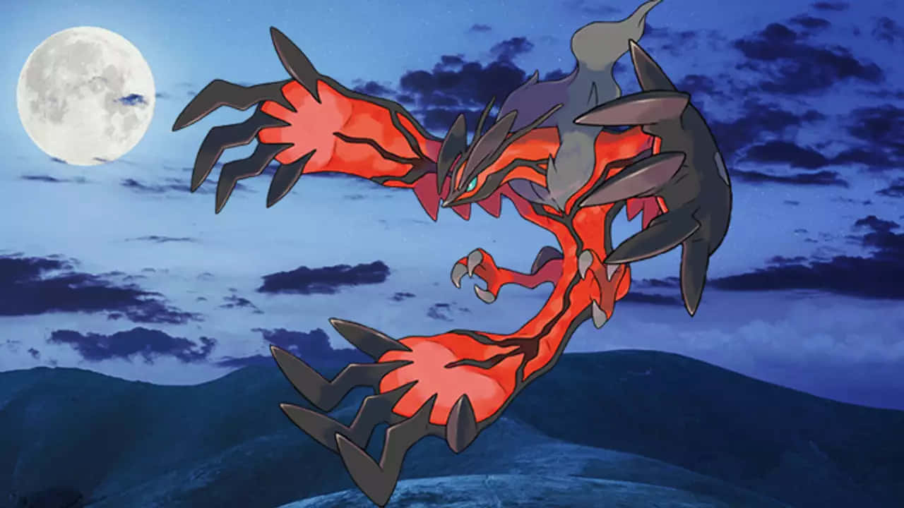 Yveltal, full moon, twilight sky, HD Desktop Wallpaper