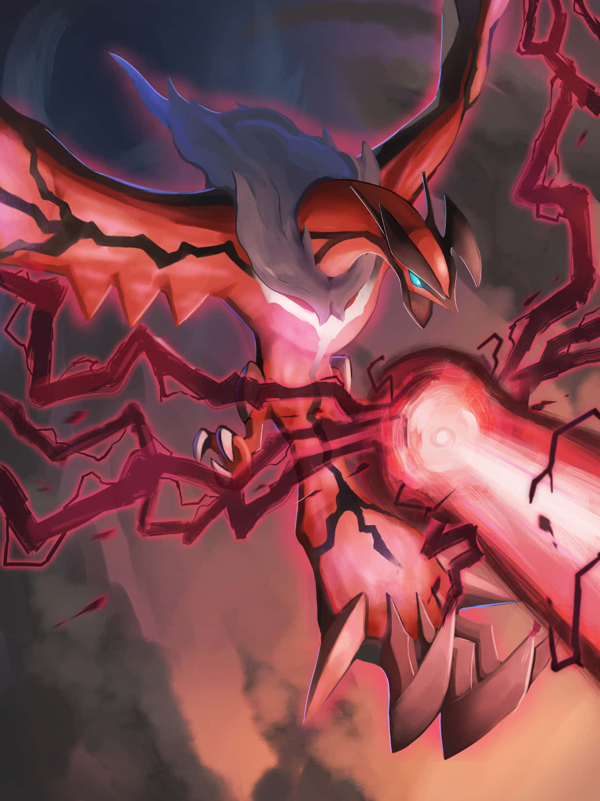 Yveltal, fiery red and blue, dragon-like creature, HD Phone Wallpaper