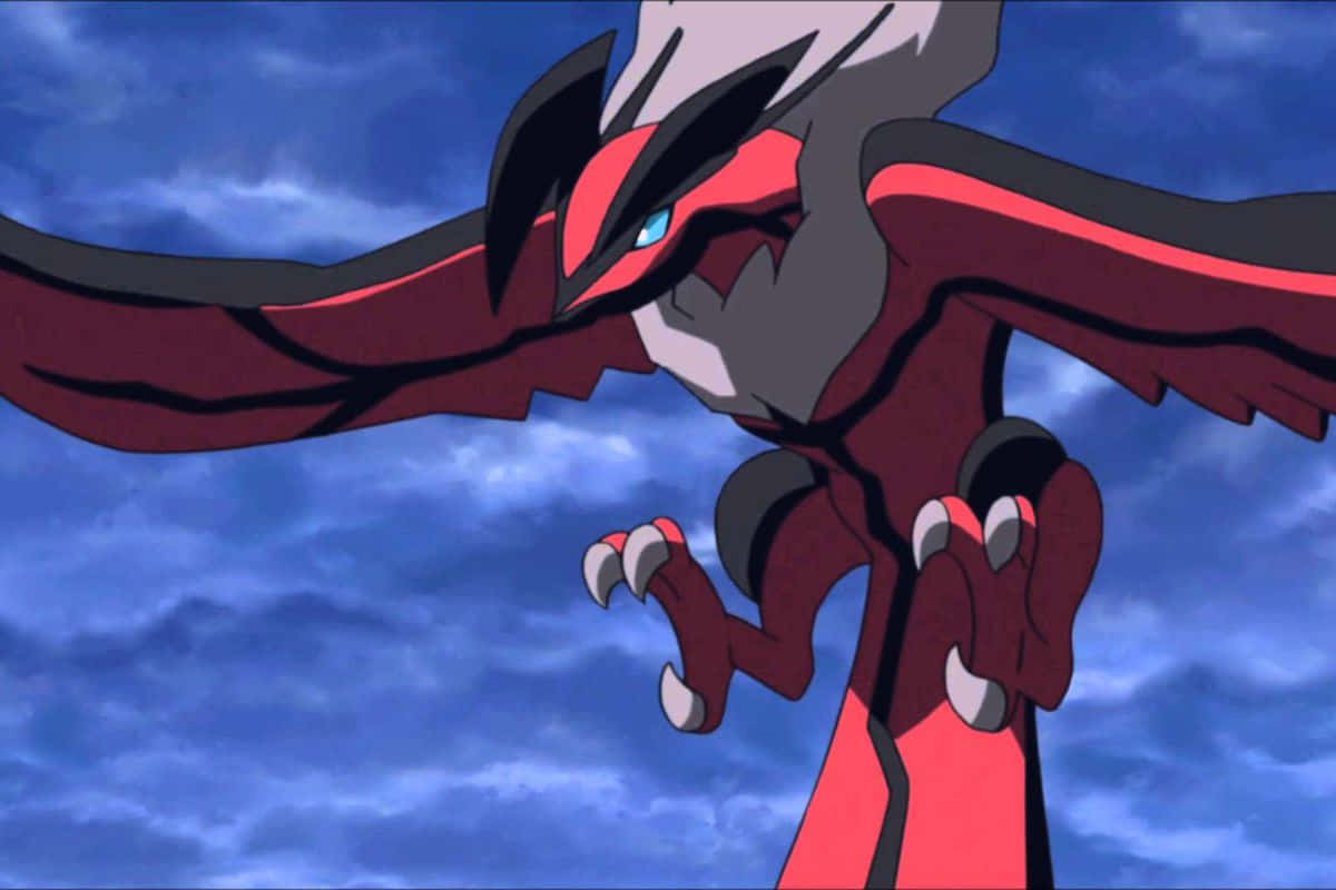 Yveltal, red and black, glowing blue eyes, SD Desktop Wallpaper