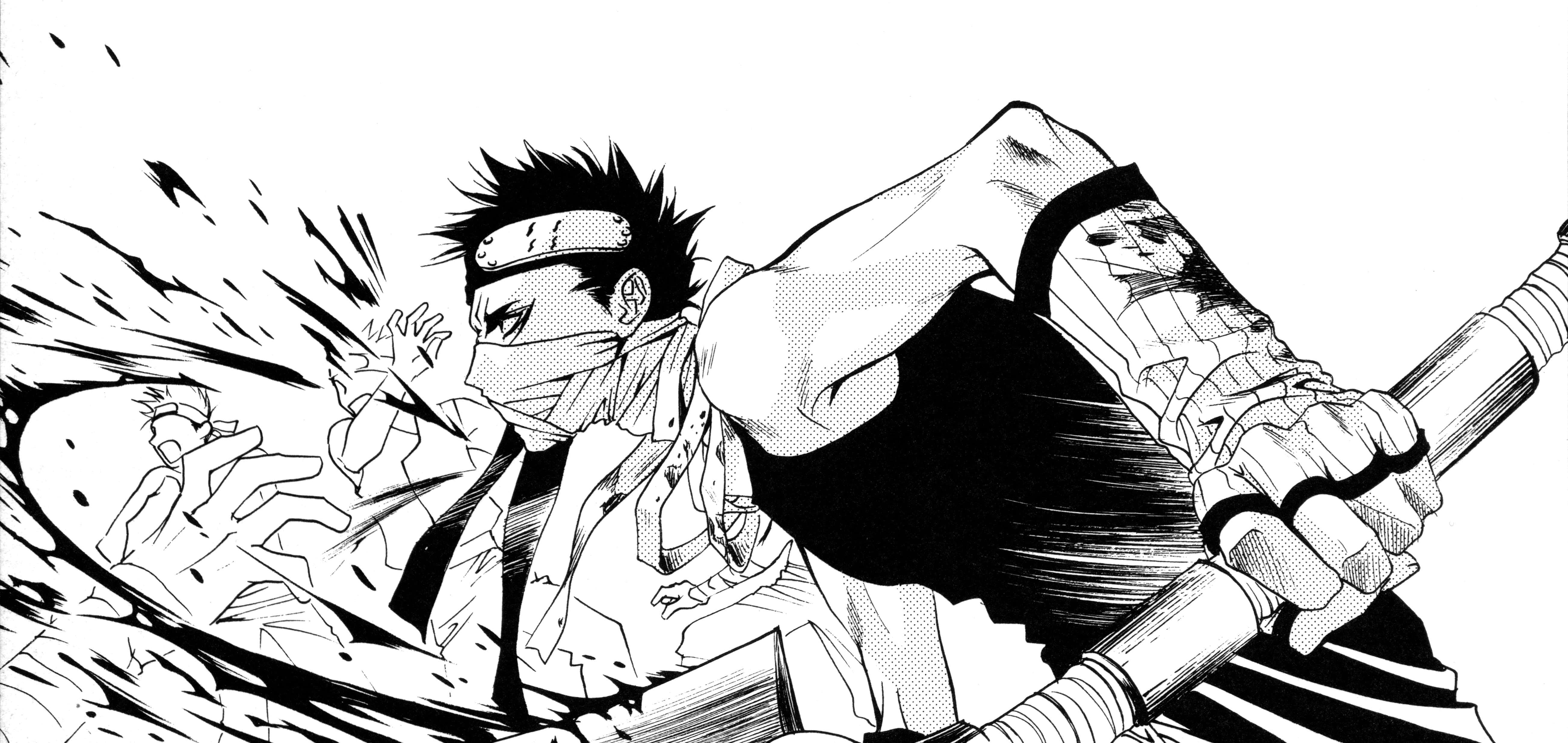 Zabuza Momochi, black and white manga panel, masked warrior, 5K Desktop Wallpaper
