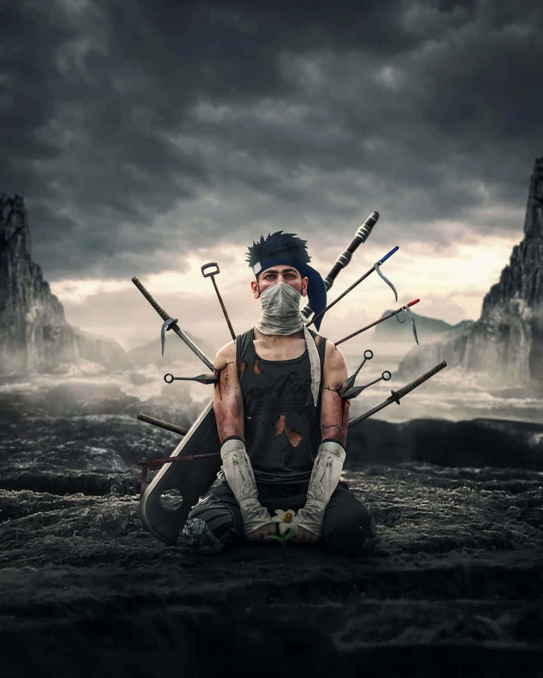 Zabuza Momochi, white flower, stormy sky, HD Phone Wallpaper