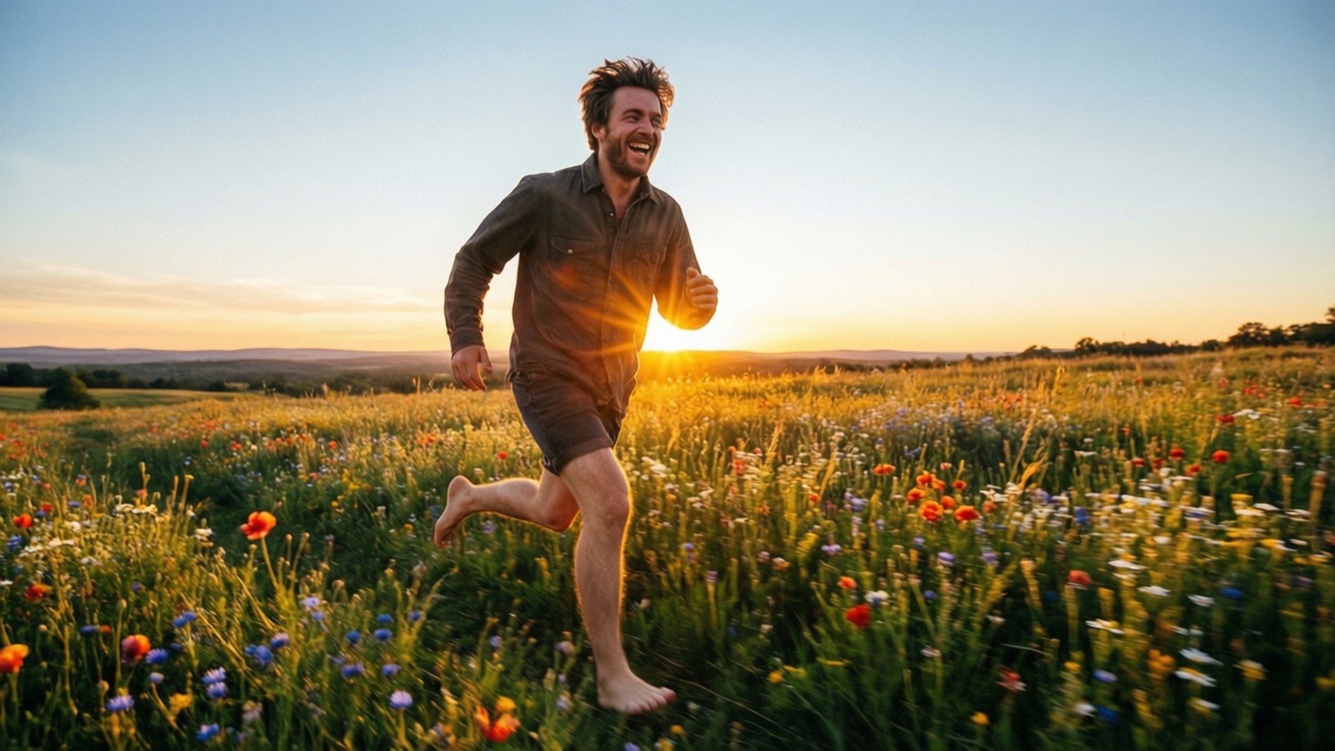 Zac, sunrise, wildflowers, Full HD Desktop Wallpaper
