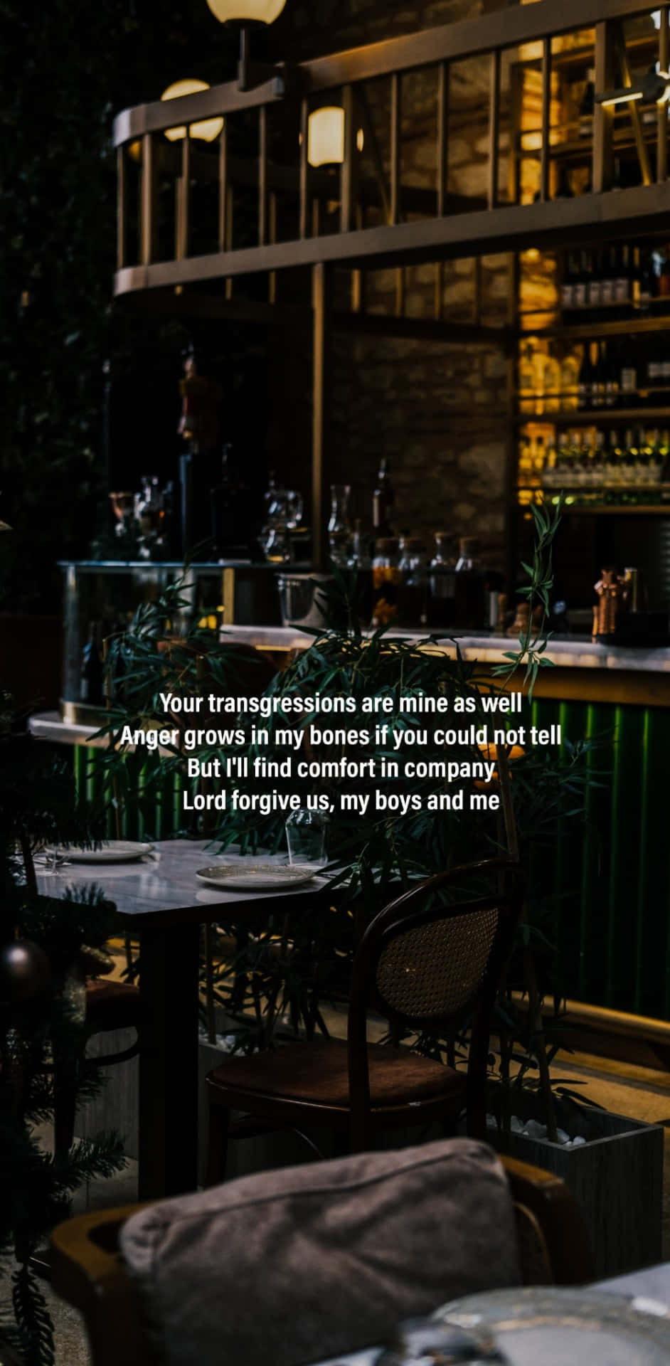 Zach Bryan, dark bar scene, wooden tables, Full HD Phone Wallpaper