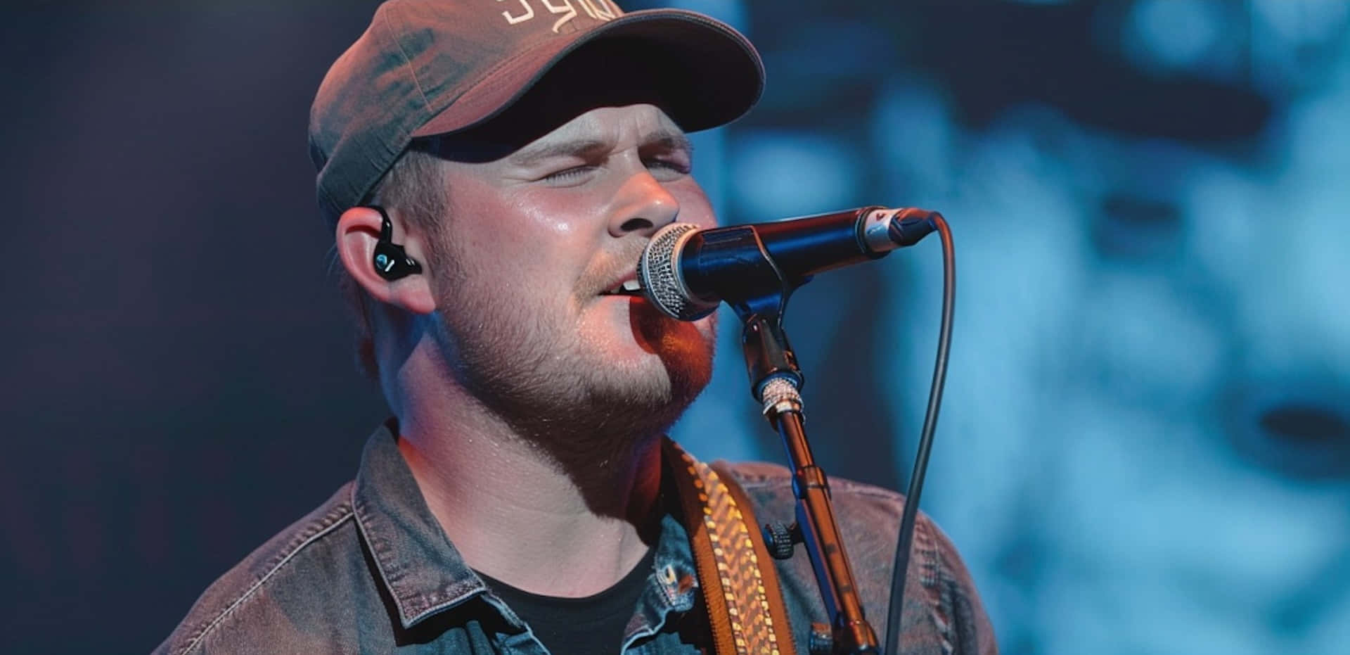 Zach Bryan, stage lights, microphone, Full HD Desktop Wallpaper