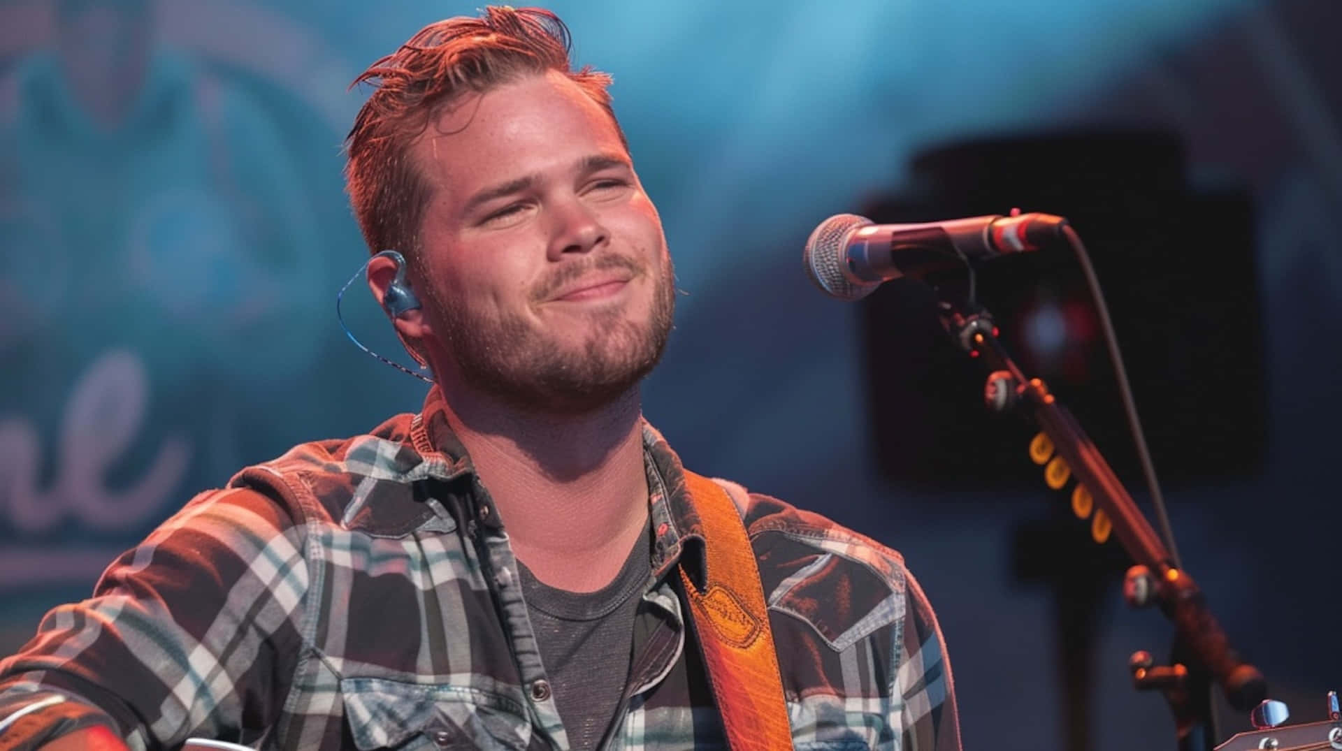 Zach Bryan, stage lights, microphone, Full HD Desktop Wallpaper