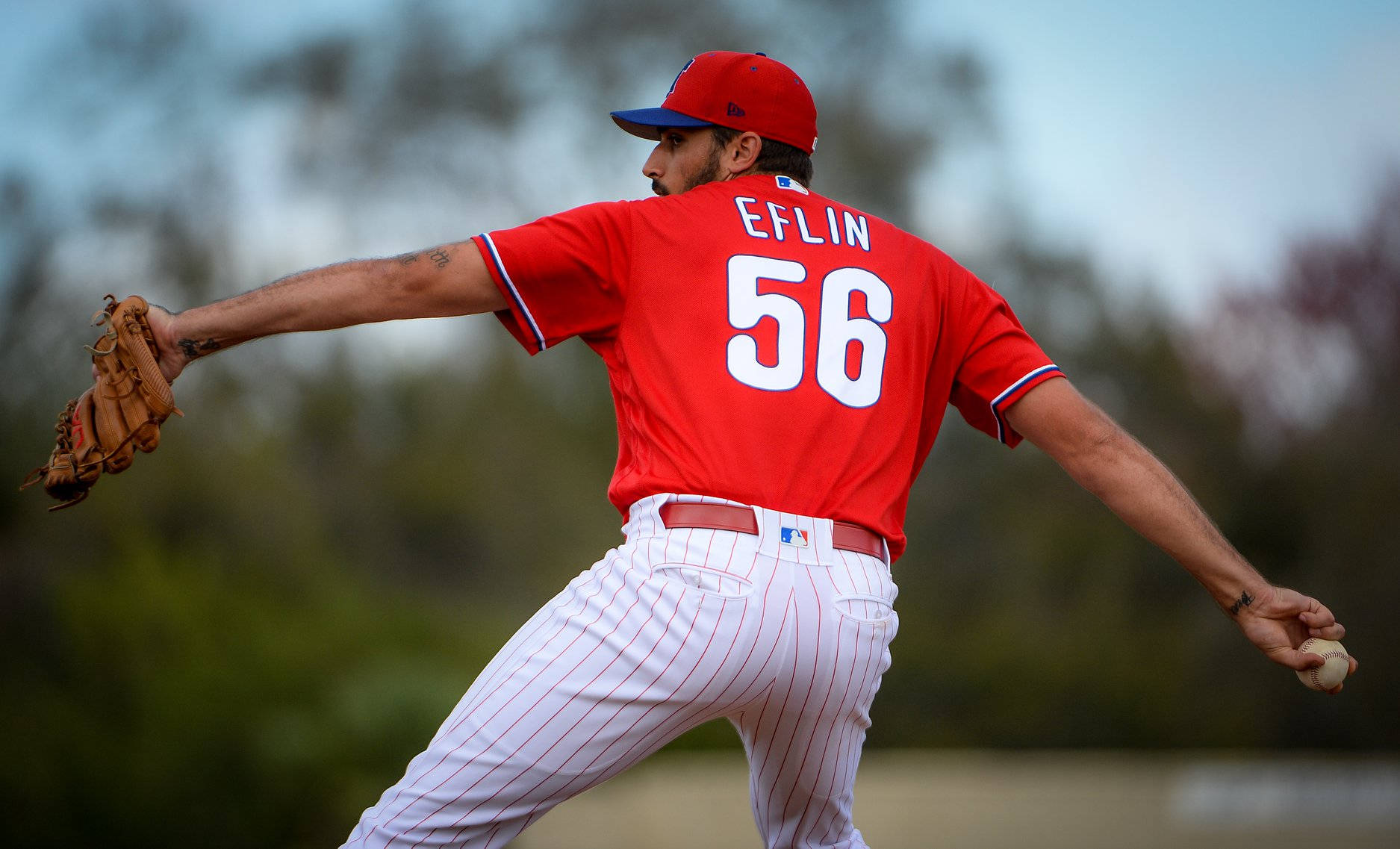 Zach Eflin, red jersey, number 56, HD Desktop Wallpaper