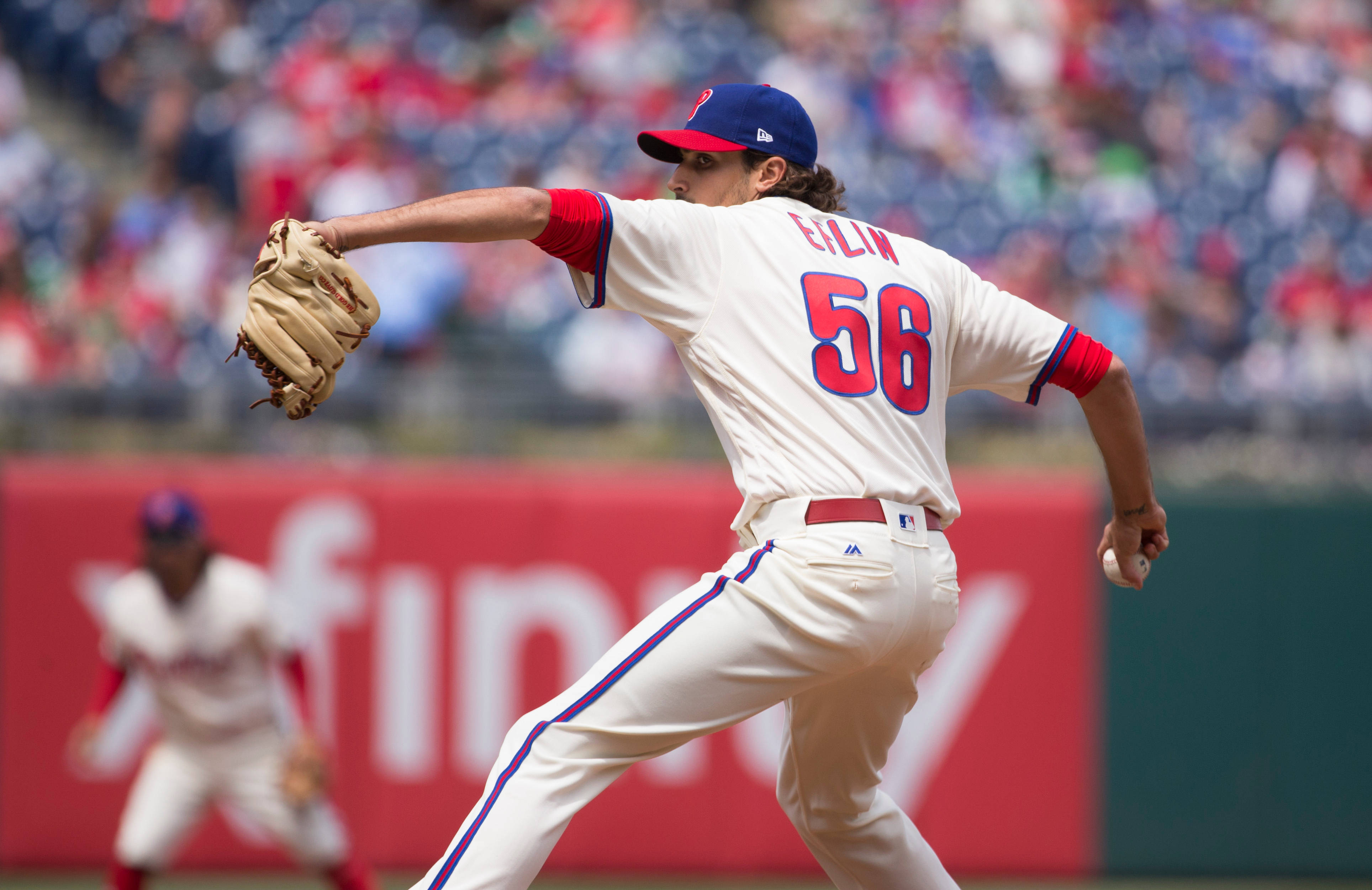 Zach Eflin, white uniform, red and blue accents, 4K Desktop Wallpaper