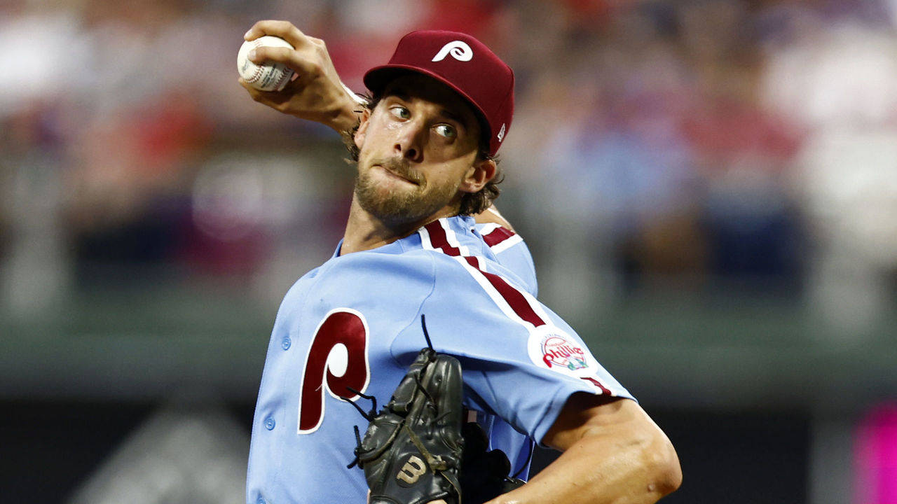 Zach Eflin, light blue and red uniform, stadium lights, HD Desktop Wallpaper