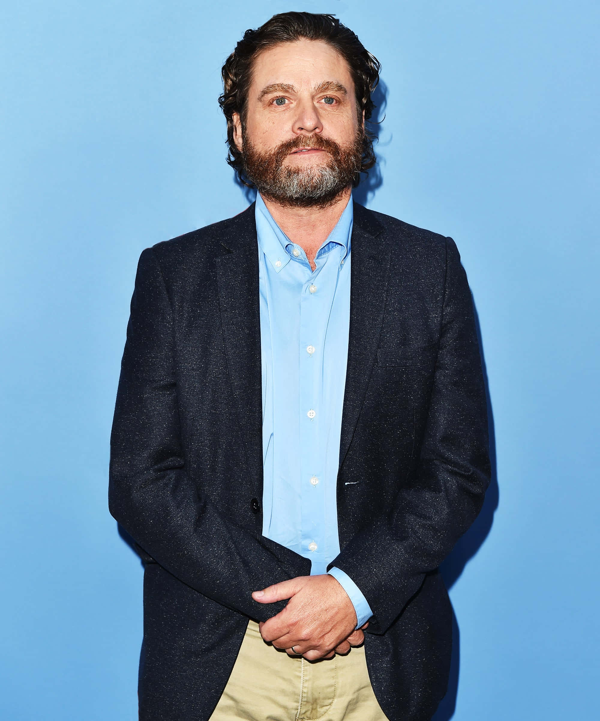 Zach Galifianakis, beard, dark jacket, Full HD Phone Wallpaper