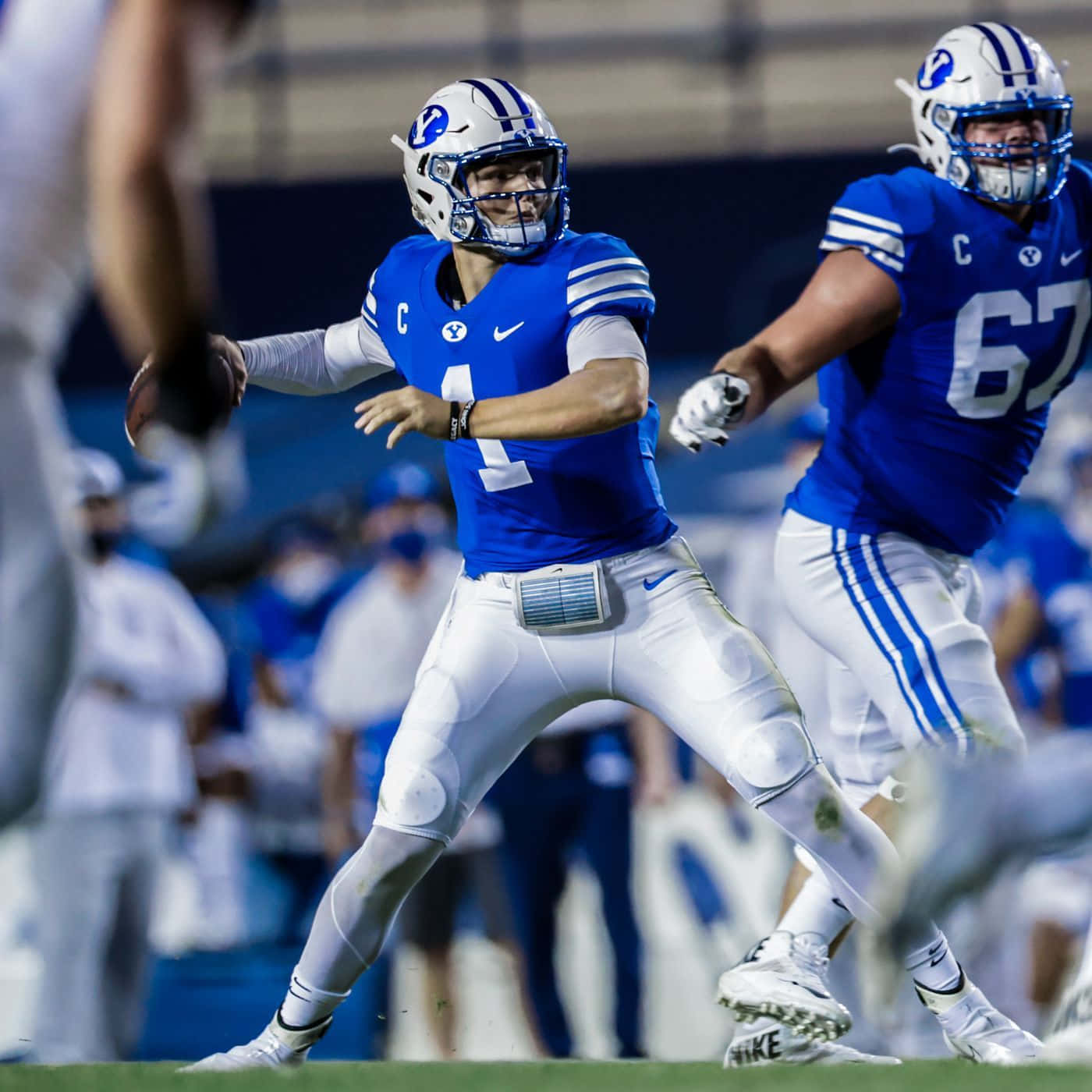 Zach Wilson, college football quarterback, blue and white uniform, HD Desktop Wallpaper