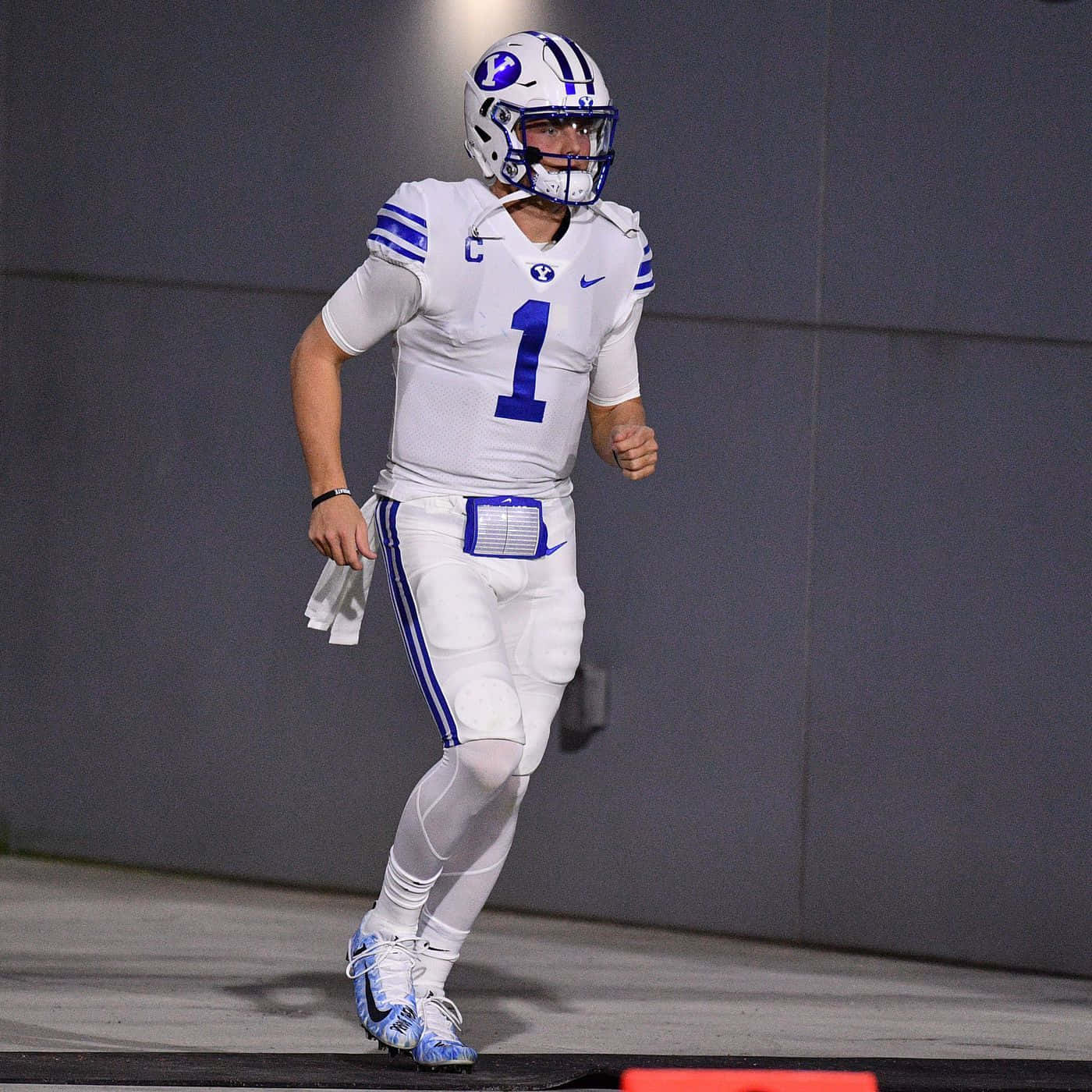 Zach Wilson, white and blue uniform, stadium lights, HD Desktop Wallpaper